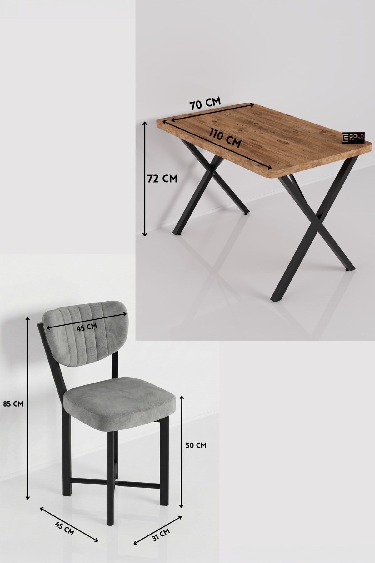 Reyo Falez Elma 110x70 cm Masa Takımı 4 Sandalyeli Modern Mutfak Balkon Kafe Yemek Masası Seti Atlantik Çam - Gri 9884