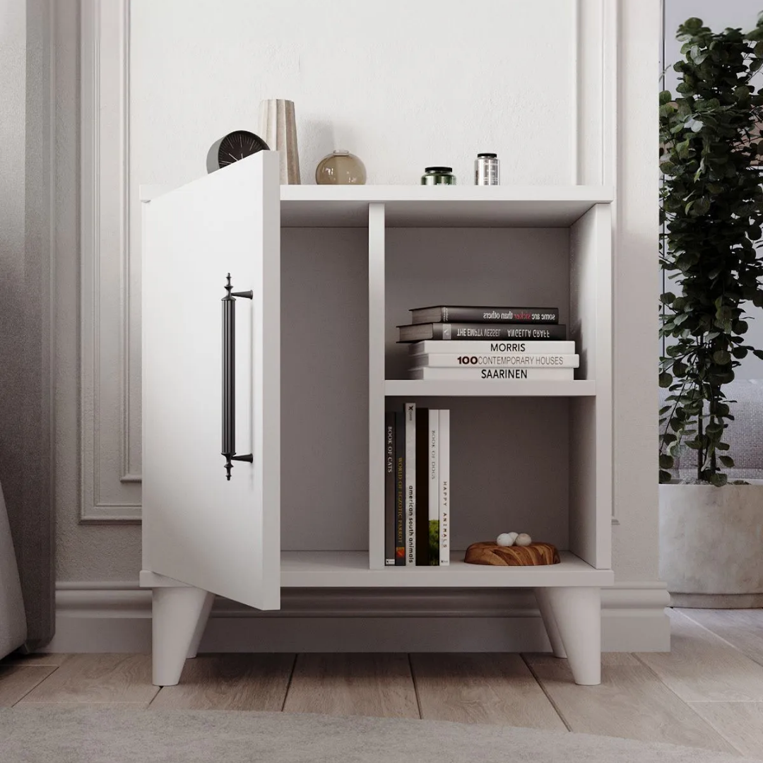 Enda Home Kommen Tek Kapaklı 2 Açık Bölmeli Komodin Beyaz