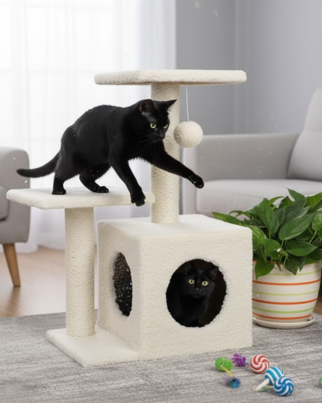 Reyo Pet Çift Stepli Yuvalı Kedi Tırmalaması Krem