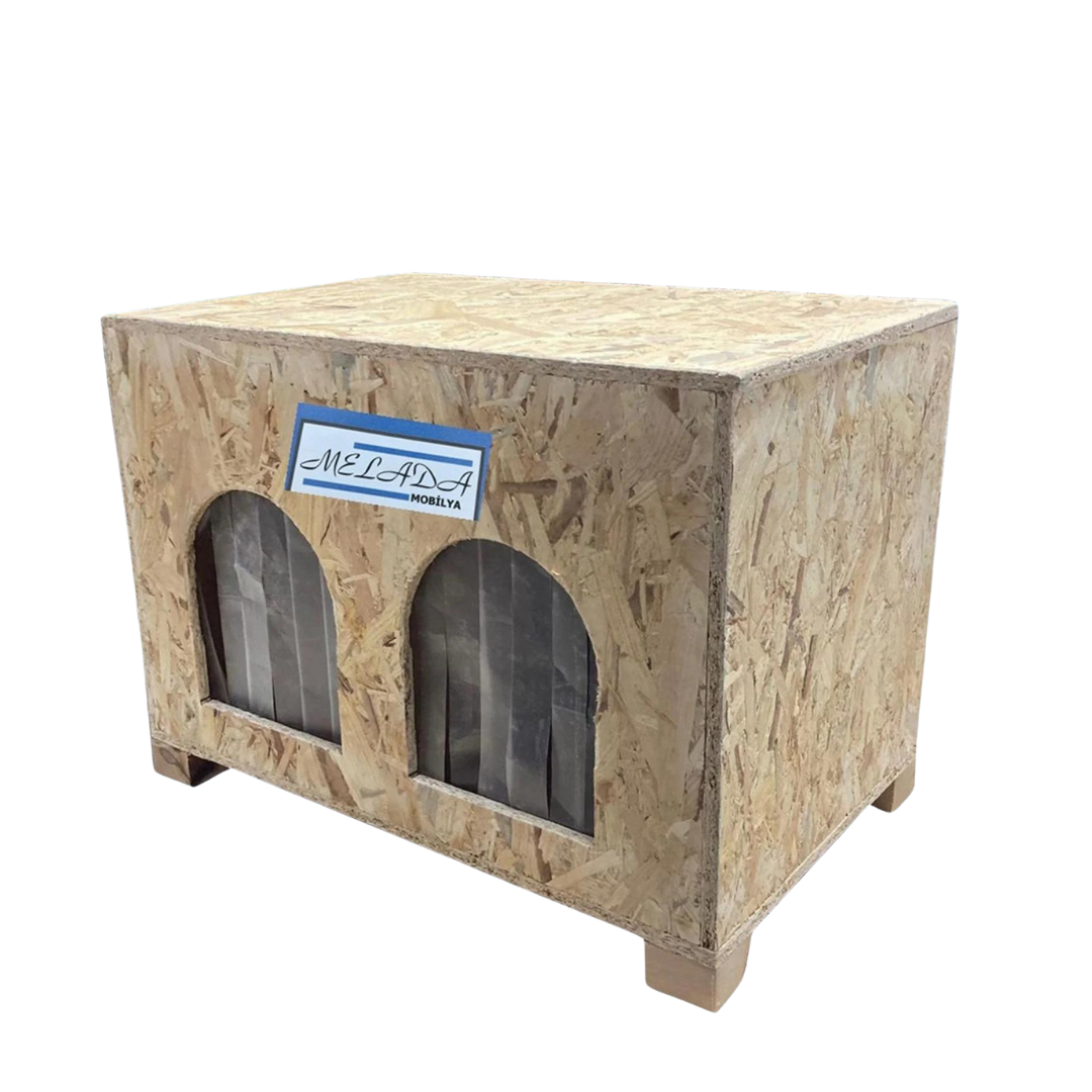 Melada Kedi Evi Dış Ortam Uygun Ahşap Kedi Evi Double OSB 61x41x36 cm