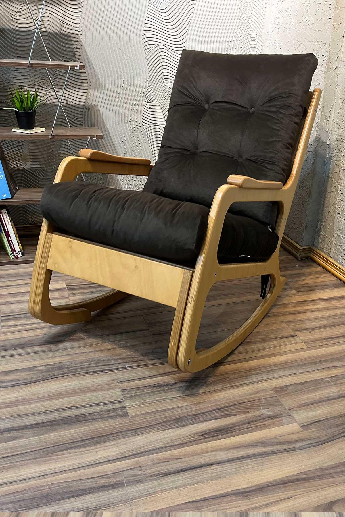 Asedia Kontes Naturel Acı Kahve Krem Dolgu Minderli Sallanan Sandalye Dinlenme Koltuğu Baba Koltuğu