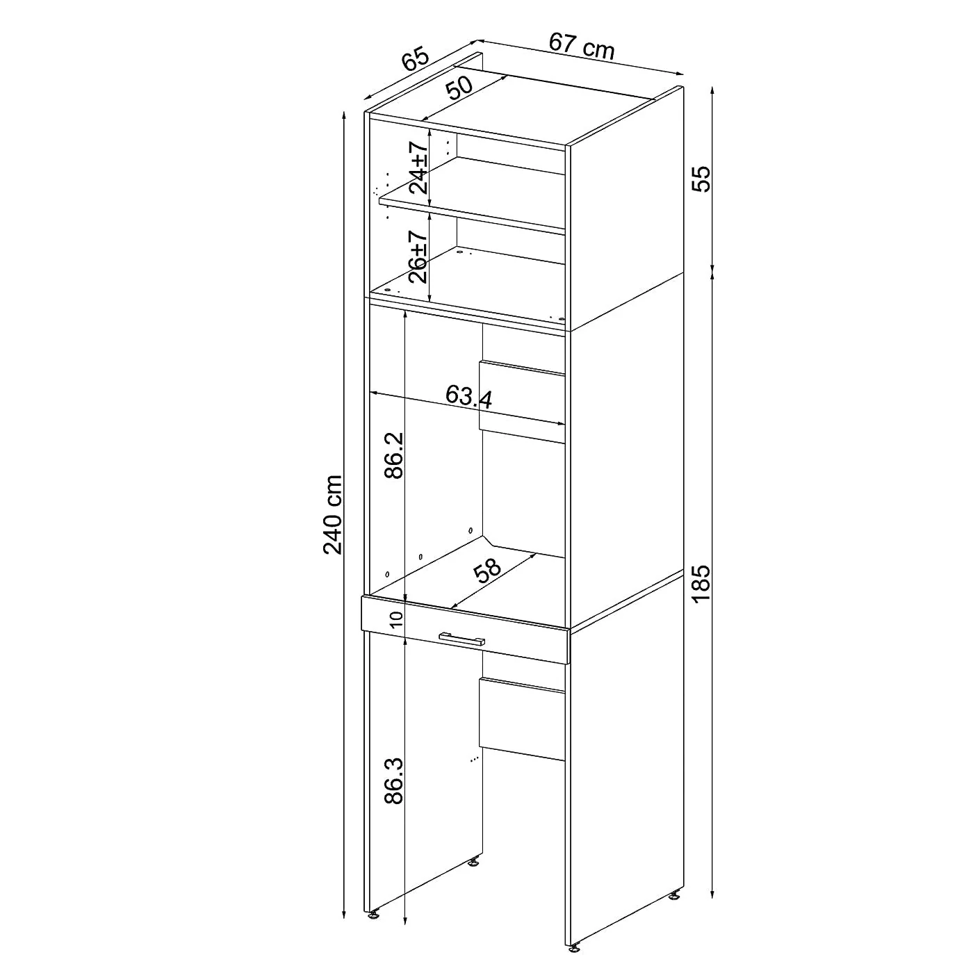 Roomart Çamaşır ve Kurutma Makinesi Dolabı+Üst Dolabı 67 x 240 cm Mat Beyaz