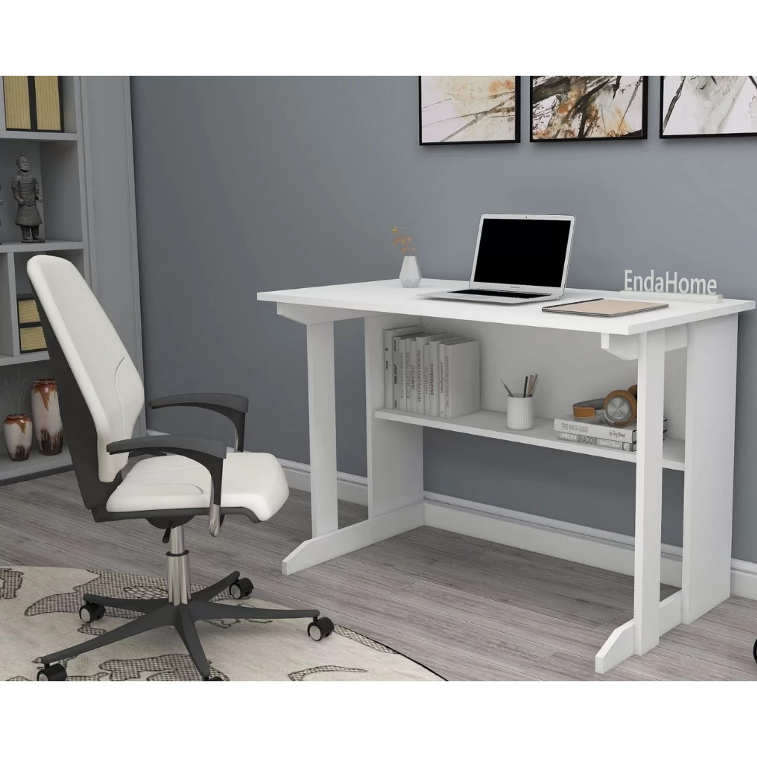 Enda Home Pillar Kütüphaneli Geniş Çalışma Masası 100x56 Cm Beyaz
