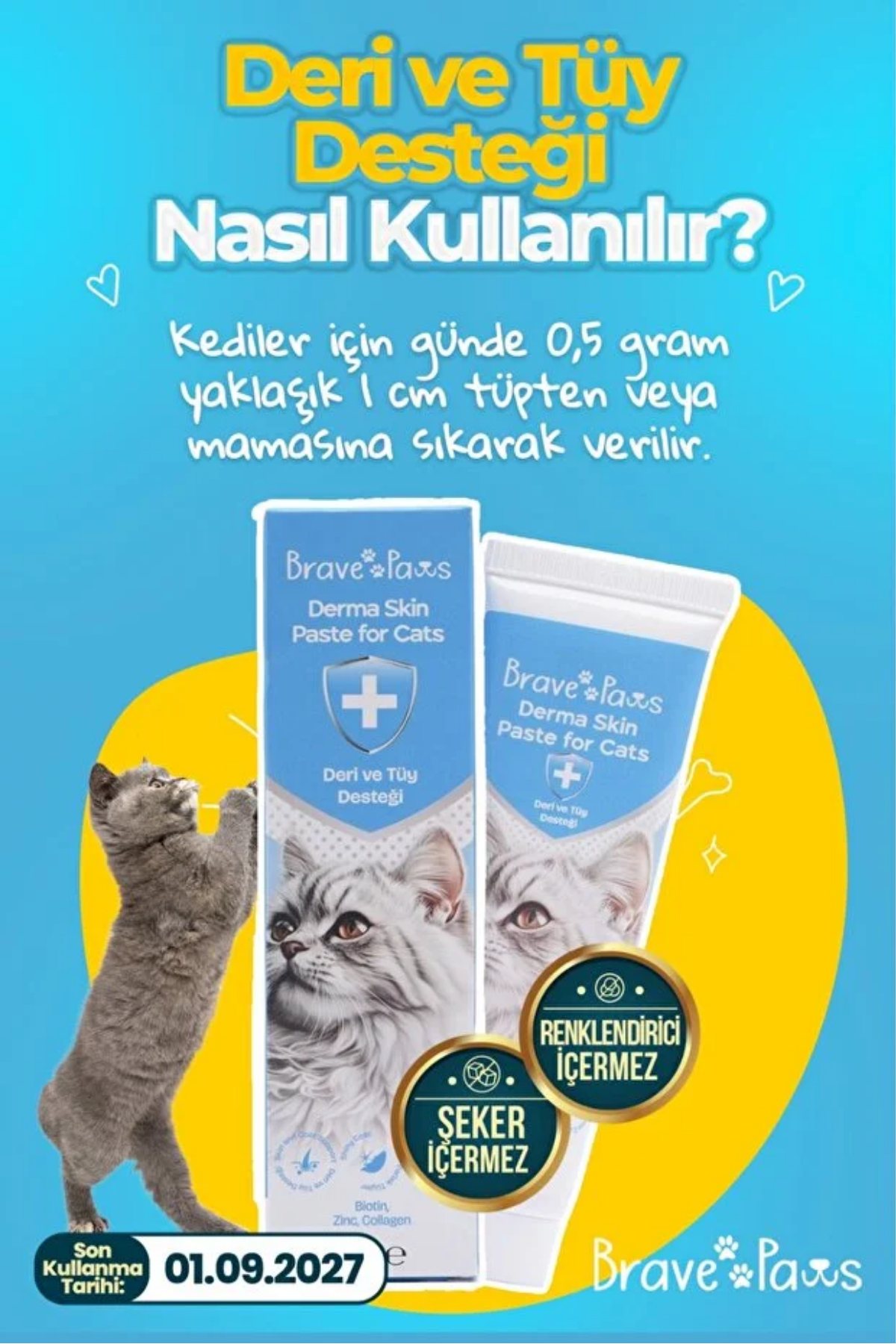 Brave Paws Deri Ve Tüy Desteği İçin Kedi Macunu