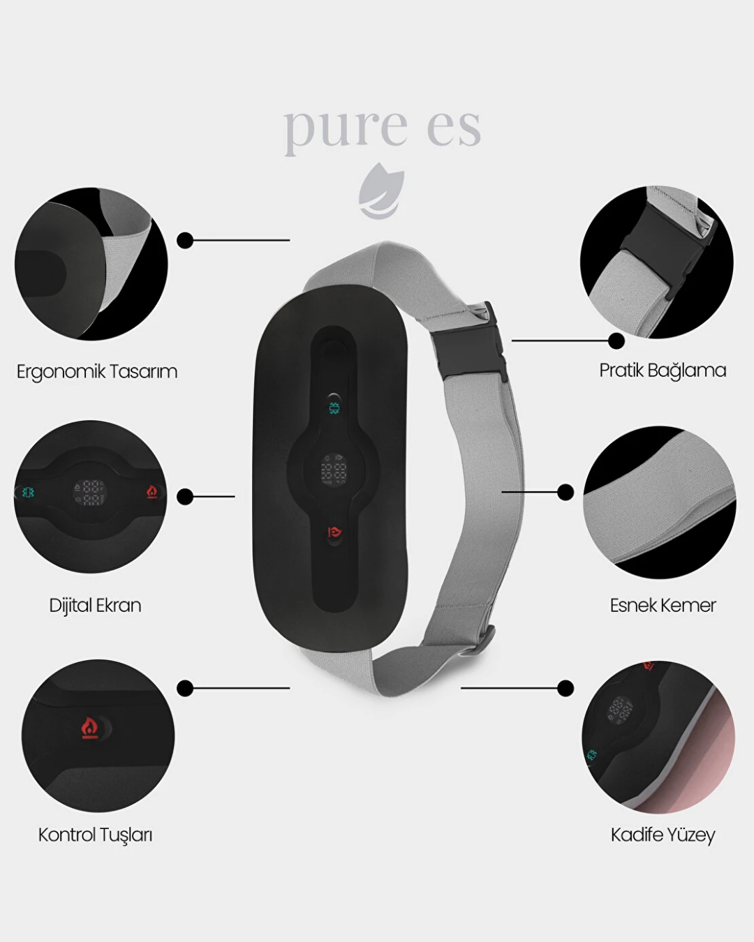 Pure Es Isıtıcılı Akıllı Bel ve Sırt Masaj Kemeri Siyah