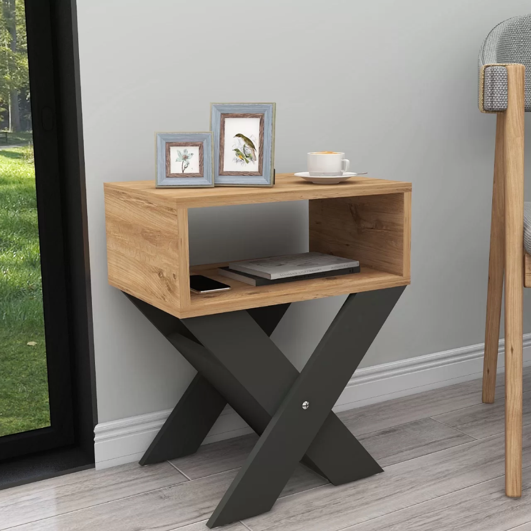 Enda Home X Ayaklı Dergilikli Komodin Kahve Sehpası Atlantik Çam-Antrasit