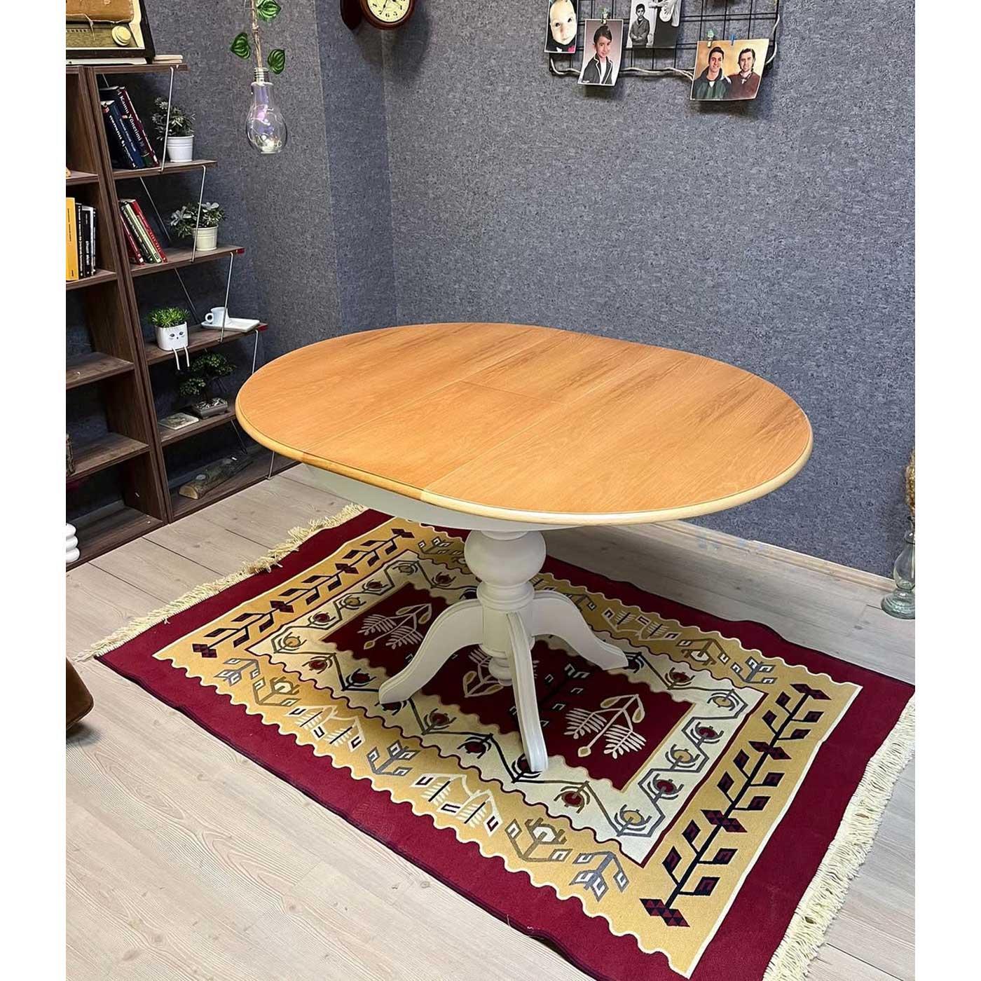 Reyo 90cm Açılır Yuvarlak Baba Ayaklı Yemek Masası Beyaz-Naturel