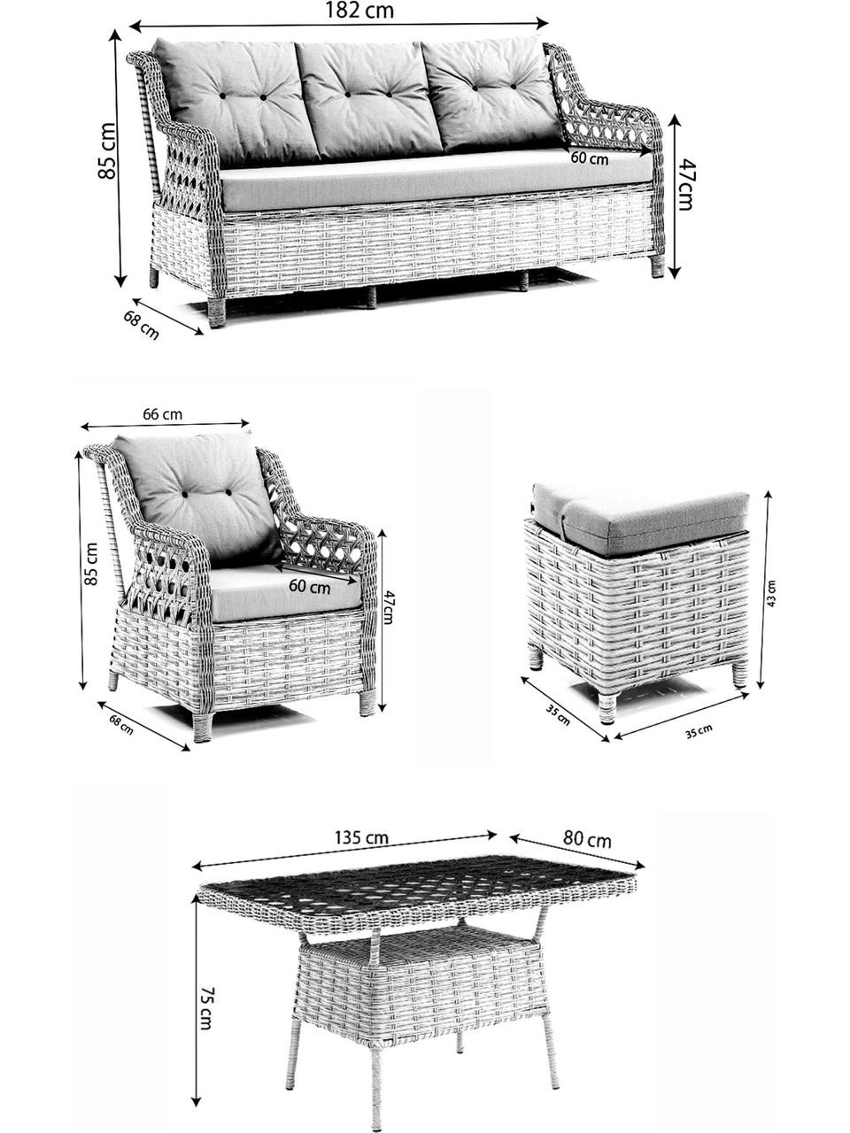Reyo Petek 2+1+1 Masalı Rattan Bahçe Mobilyası, Balkon Takımı, Rattan Koltuk Takımı