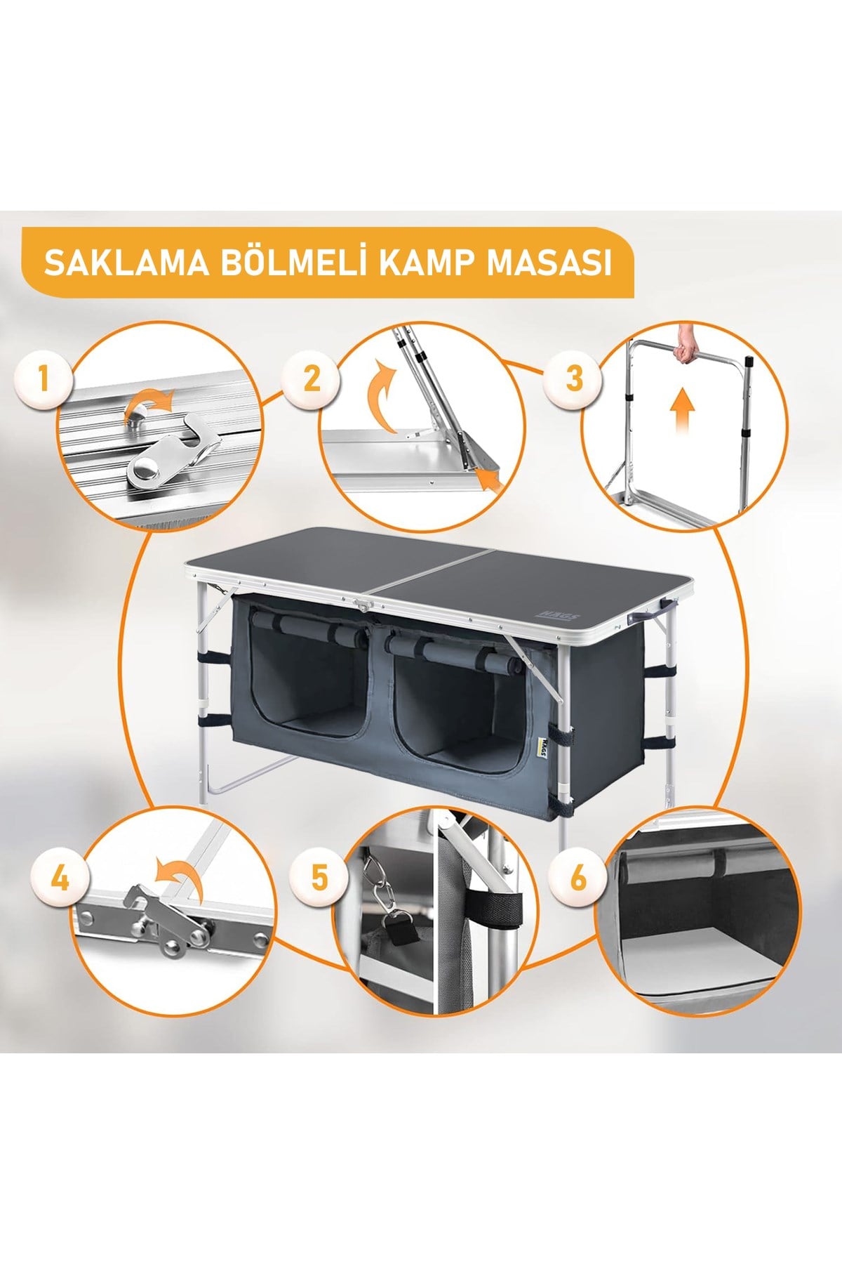 Haegs Saklama Dolaplı Kamp Masası, Outdoor Kamp Mutfağı, Kamp Dolabı, Katlanabilir Kamp Piknik Masası, Seyahat Mutfağı, Mutfak Dolabı, Depolama bölmeli, Dış Mekan Mutfağı 120x60cm- Naturel Meşe