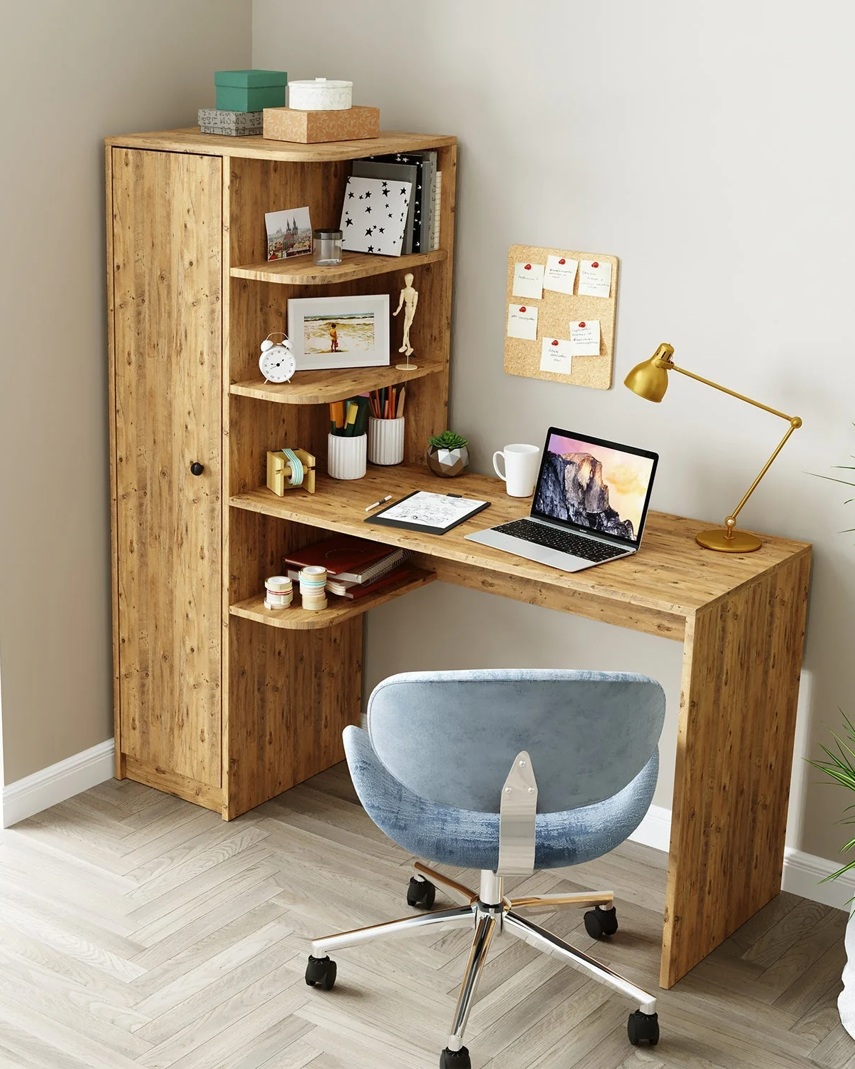 Roomart Roma Raflı Çalışma Masası, Çalışma Ofis Masası Sol Dolaplı Atlantik Çam