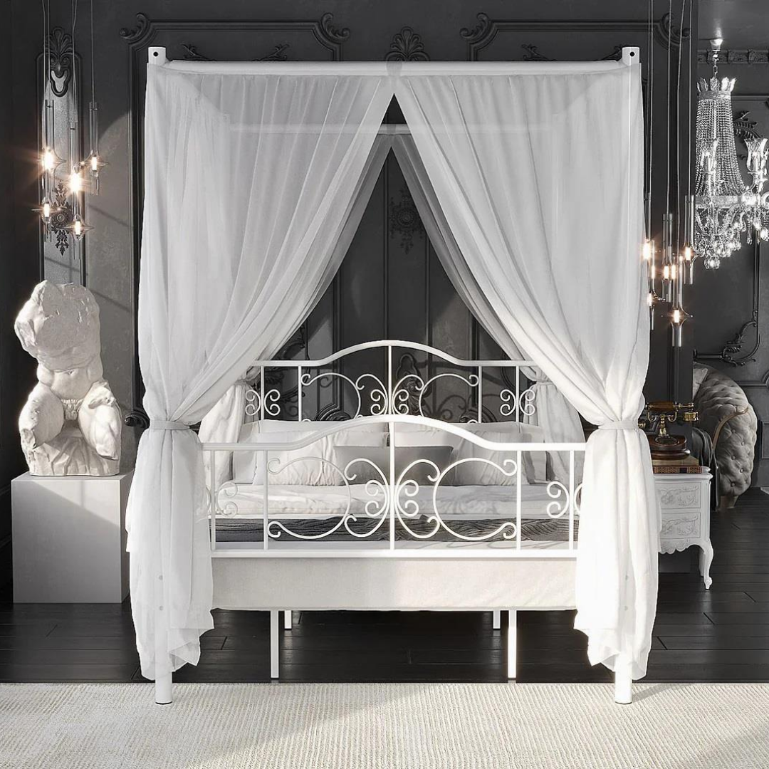 Reyo Pero Sultan Çift Kişilik Başlıklı Ferforje Metal Beyaz Karyola (Cibinliksiz) 180x200