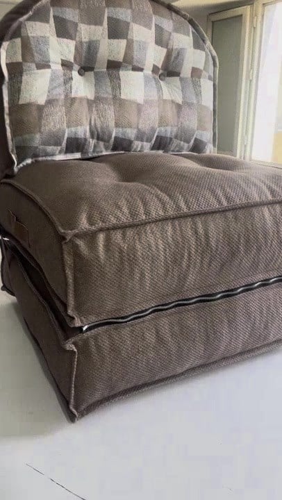 Pufymax Comfy Plus Oval Bohem Tekli Koltuk Yatak Olabilen Katlanır Berjer & Modüler Yer Yatağı 75x75x 90 cm Kahve