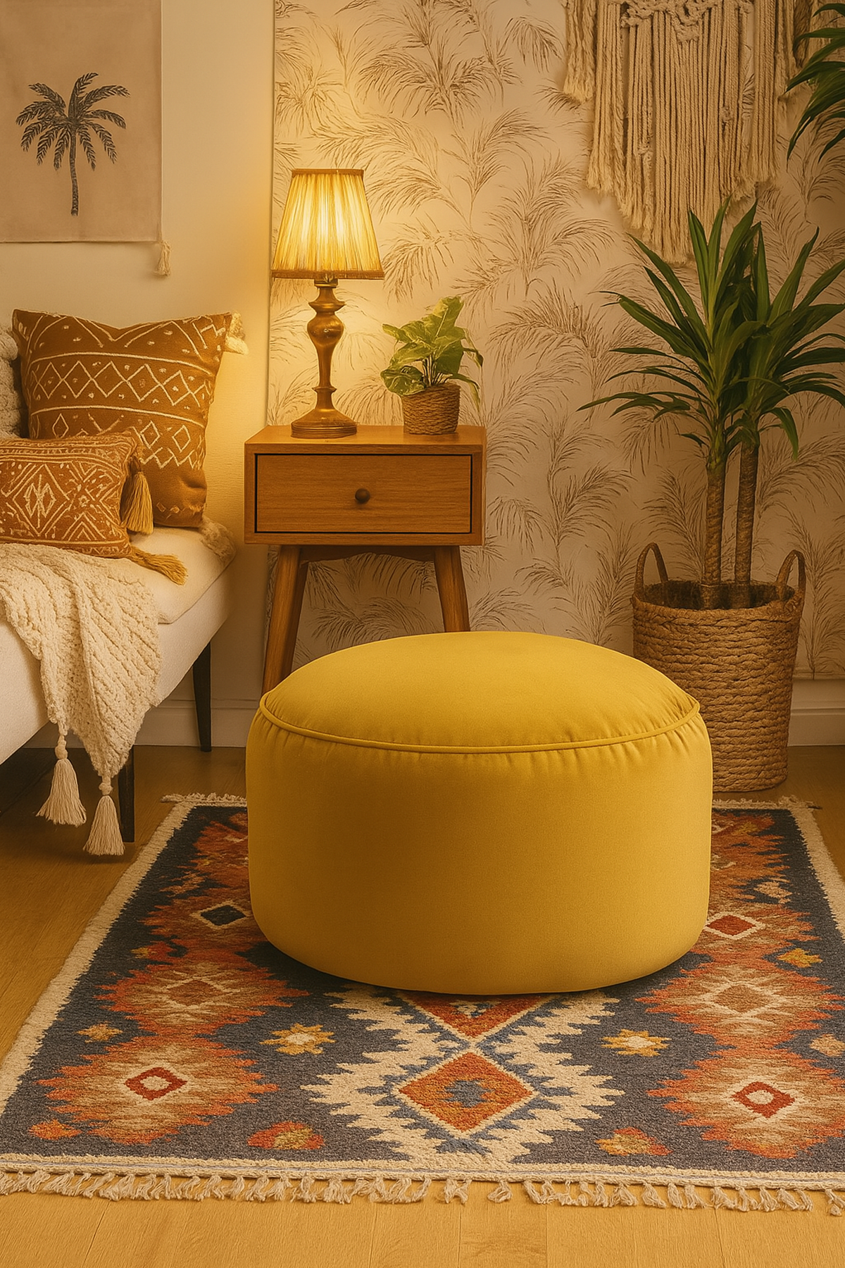 Rengev Rantos Yuvarlak Puf Sarı