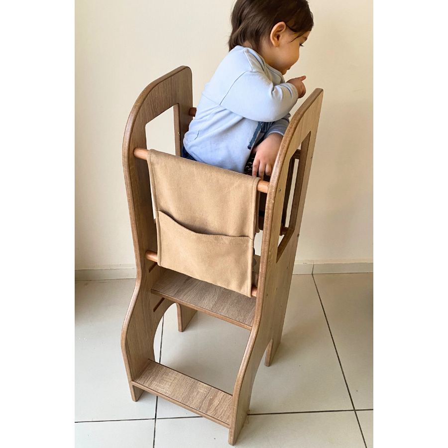Reyo Öğrenme Kulesi, Montessori Tower, Aktivite Basamağı Yükseklik Ayarlı Naturel MDF Bej