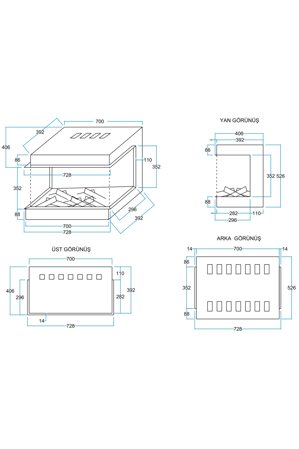 Flameline Cosa RZN70 2000W 3D Dekoratif Elektrikli Şömine