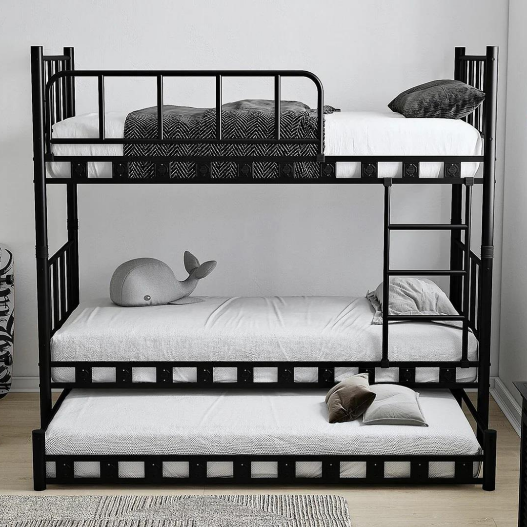 Reyo Zambak Yavrulu Genç Çocuk Odası Metal Siyah Ranza 90x190