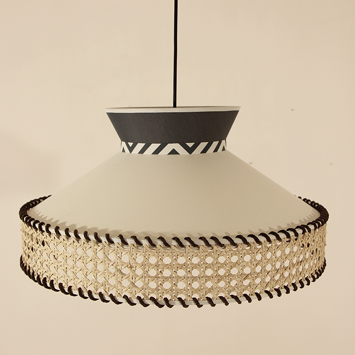 Mylamp Ece Siyah Krem ve Siyah Örgülü Doğal Hazeran Avize 50x30 cm