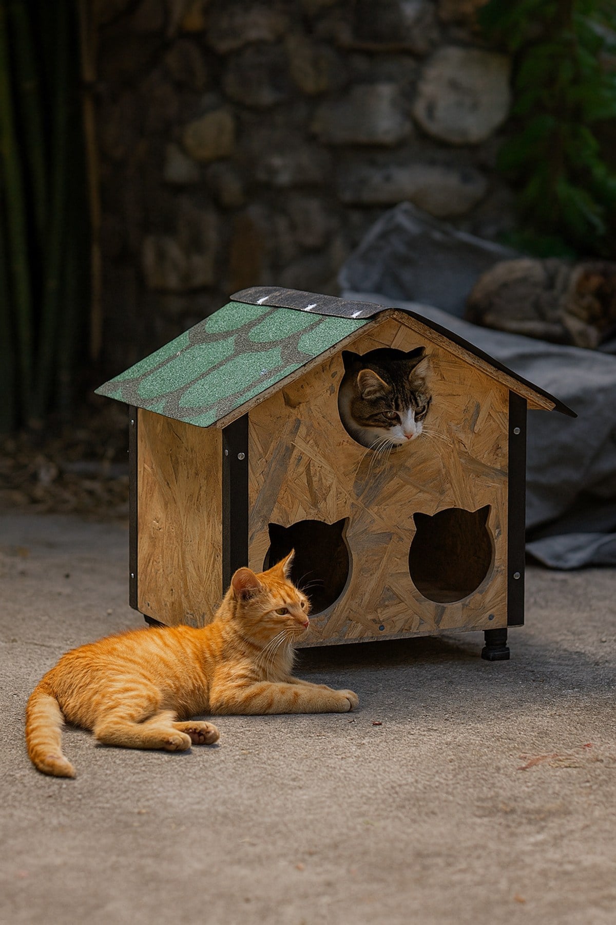 Msay 3 Bölmeli Kedi Barınağı, Sokak Hayvanları İçin Kedi Barınağı, OSB Şıngıol Çatılı Su ve Rüzgar Geçirmez Kedi Evi (Demonte Gönderim)