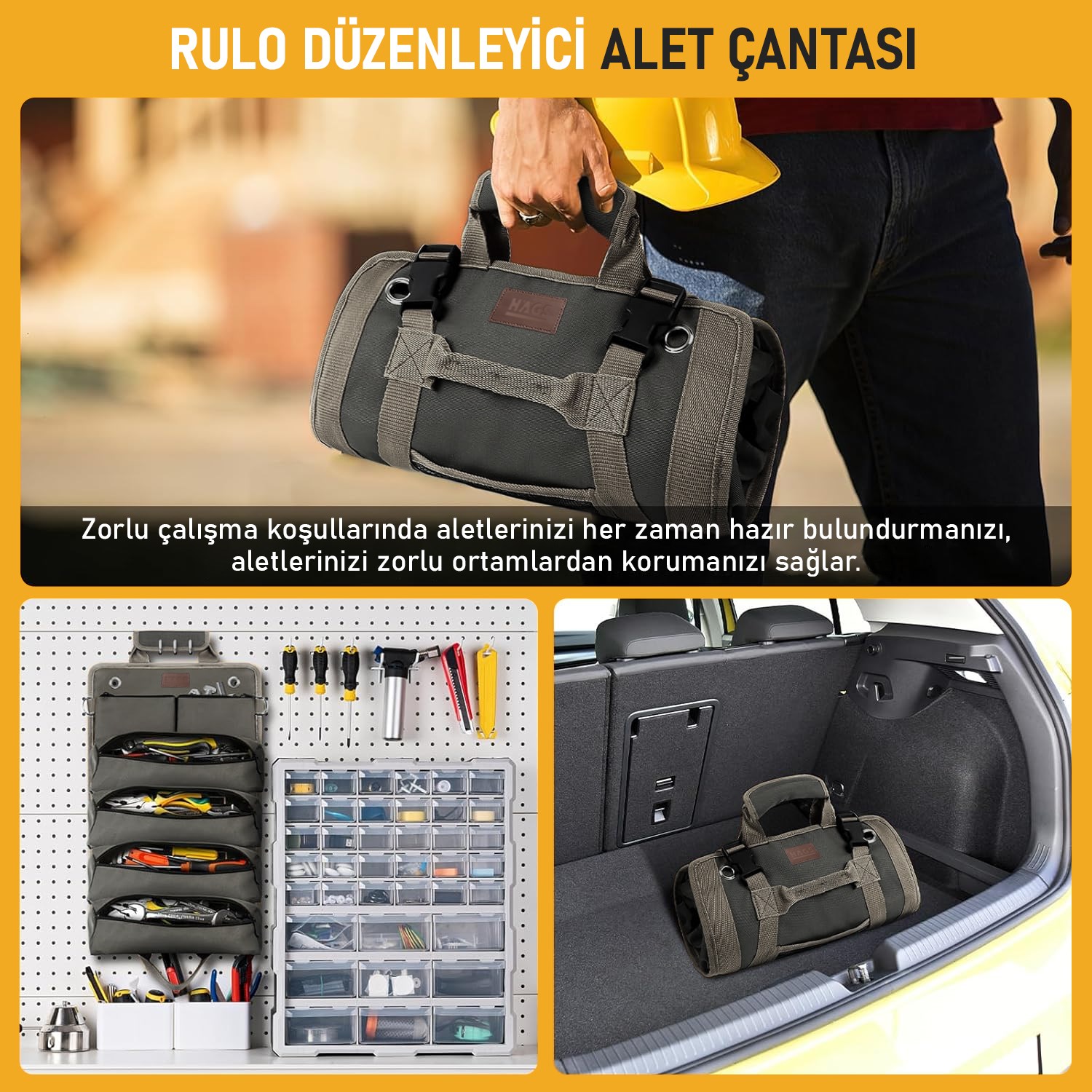 HAEGS Alet Çantası, Ağır Hizmet Tipi Kanvas Rulo Takım Çantası, Katlanabilir Alet Organizer El Çantası, Tamirci Usta Marangoz Elektrikçi Teknisyen Hobici Takım Çantası, Alet Takım Anahtar Düzenleyici Çanta Kahverengi