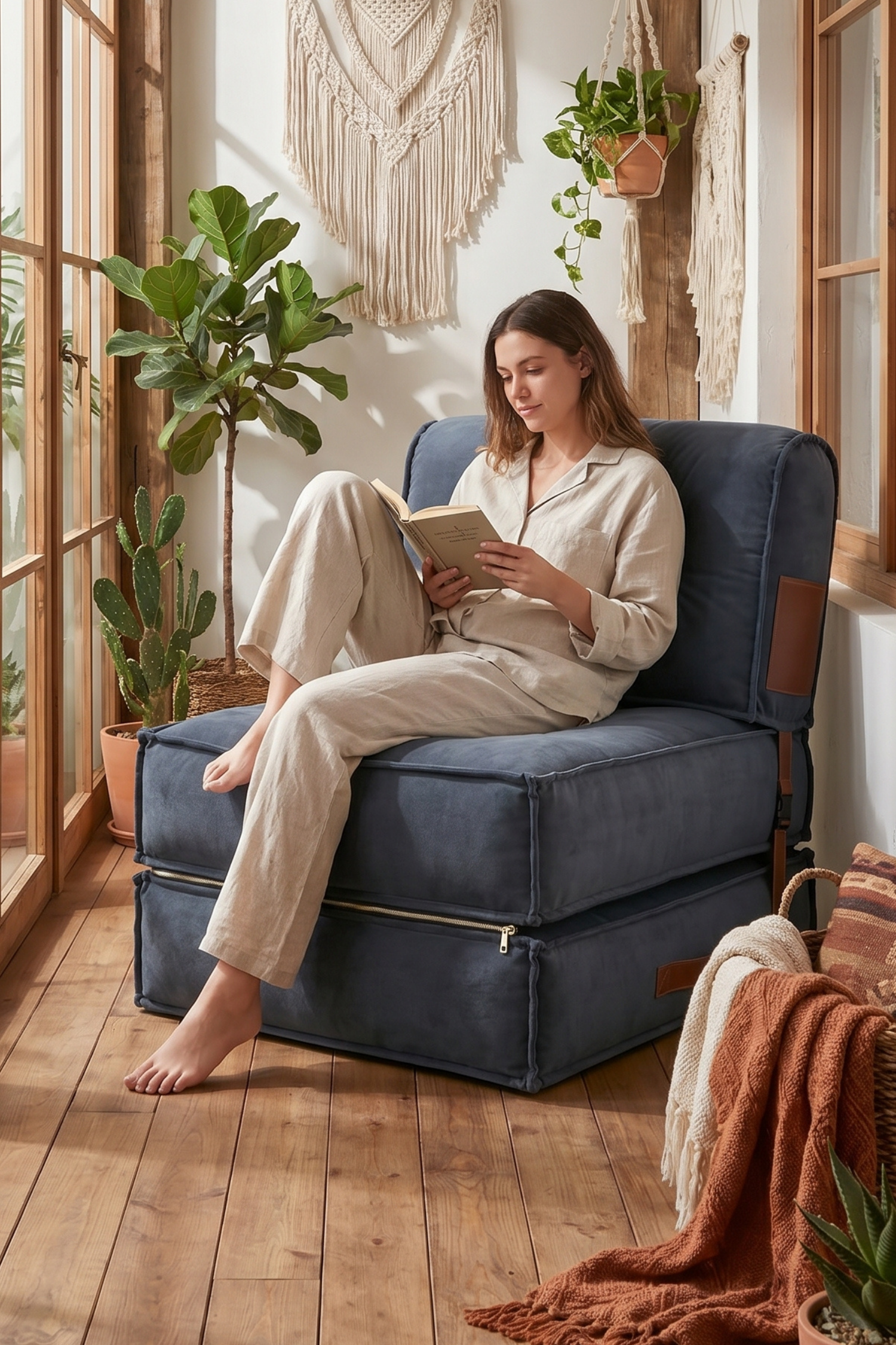 Pufymax Comfort Minder Koltuk Modüler Yer Koltuğu Sırt Destekli Oturma Minderi 75x75x85cm Yıkanabilir Fermuarlı Gri 