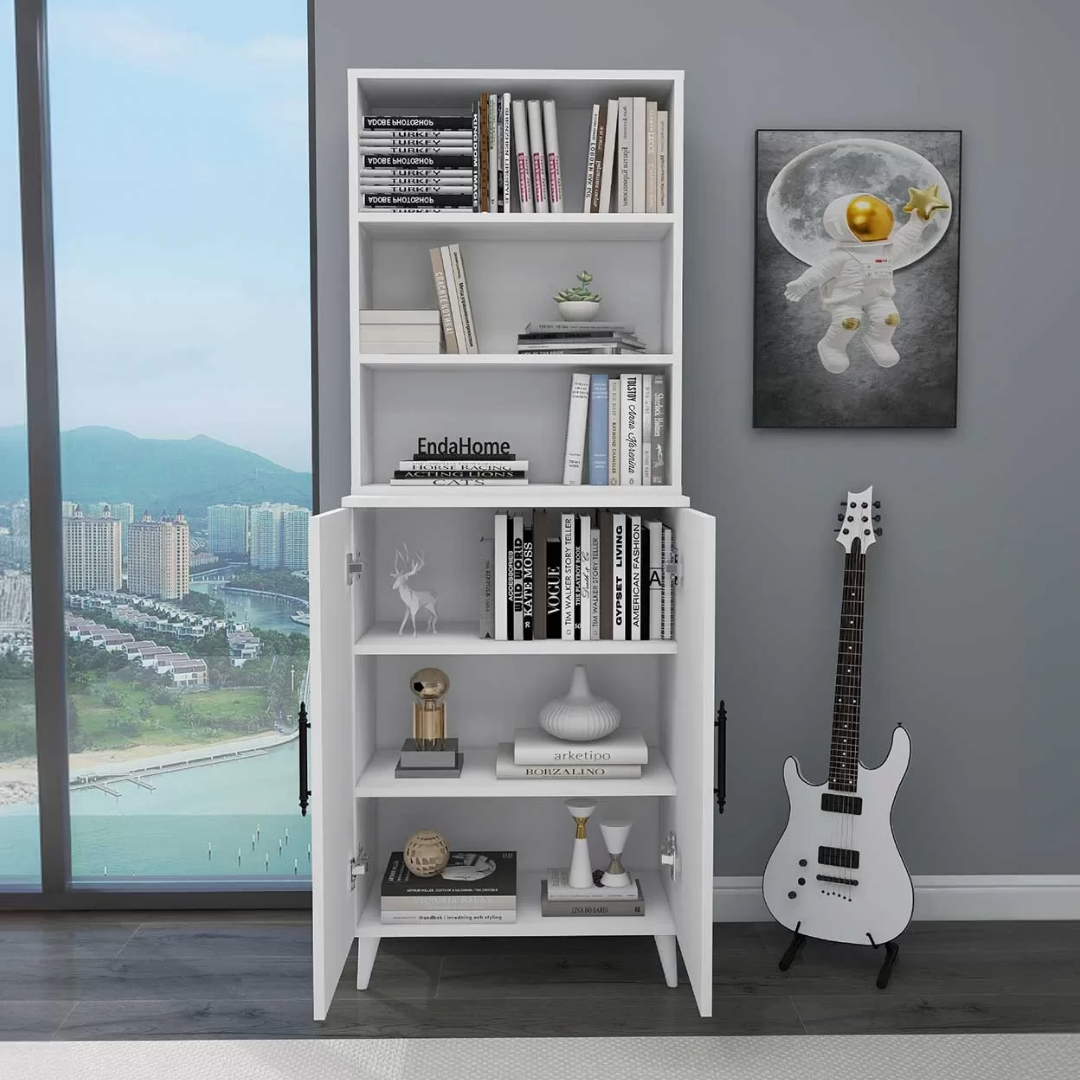 Enda Home Oras 6 Raflı 2 Kapaklı Klasik Kitaplık Beyaz