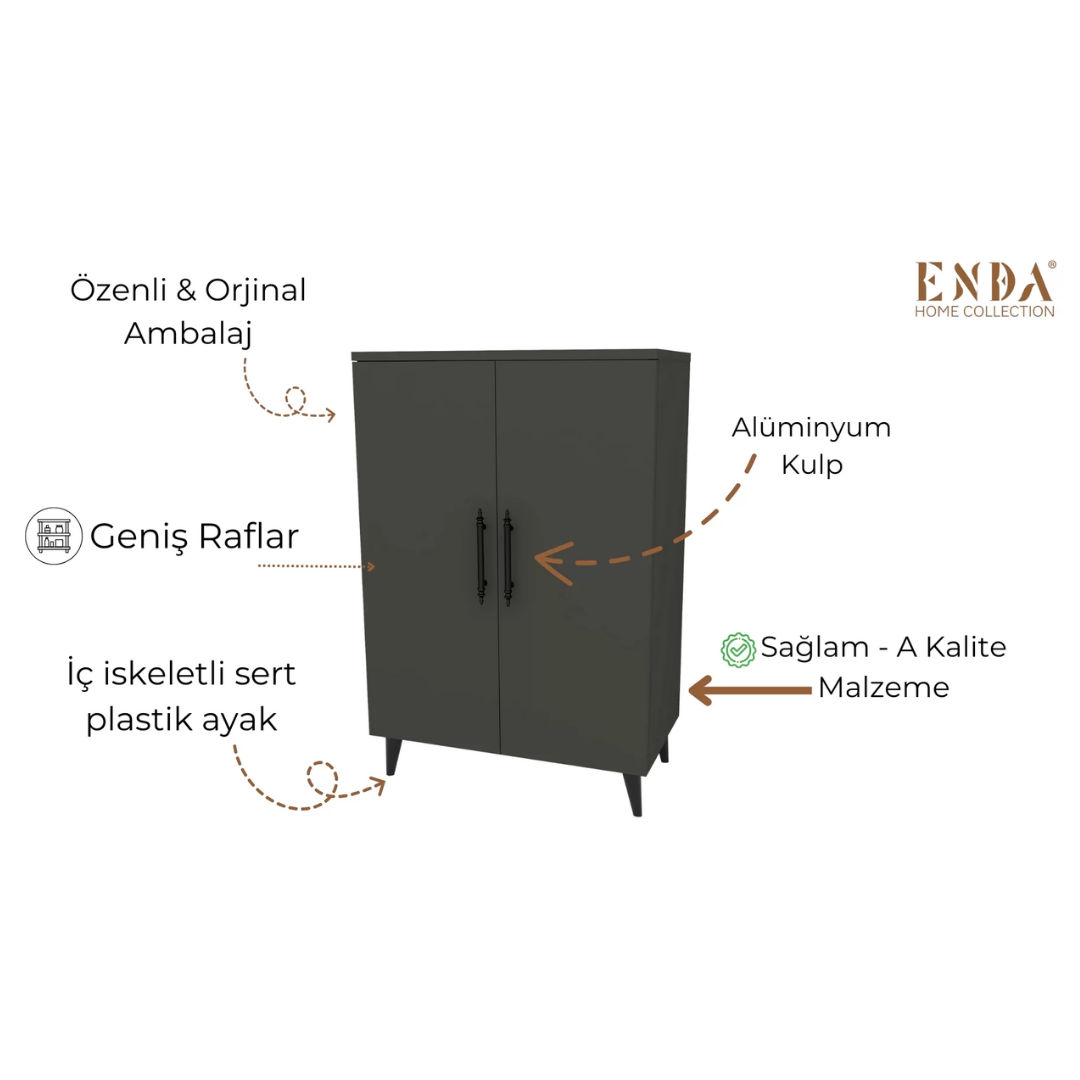 Enda Home 6 Raflı 4 Kapaklı Çok Amaçlı Dolap Antrasit