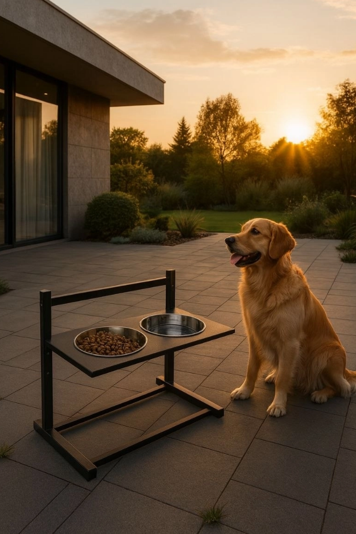 Reyo OK-AY Store Aybisev XL Ayarlanabilir Köpek Mama Su Kabı Standı Büyük Irklar İçin Metal Stand Siyah