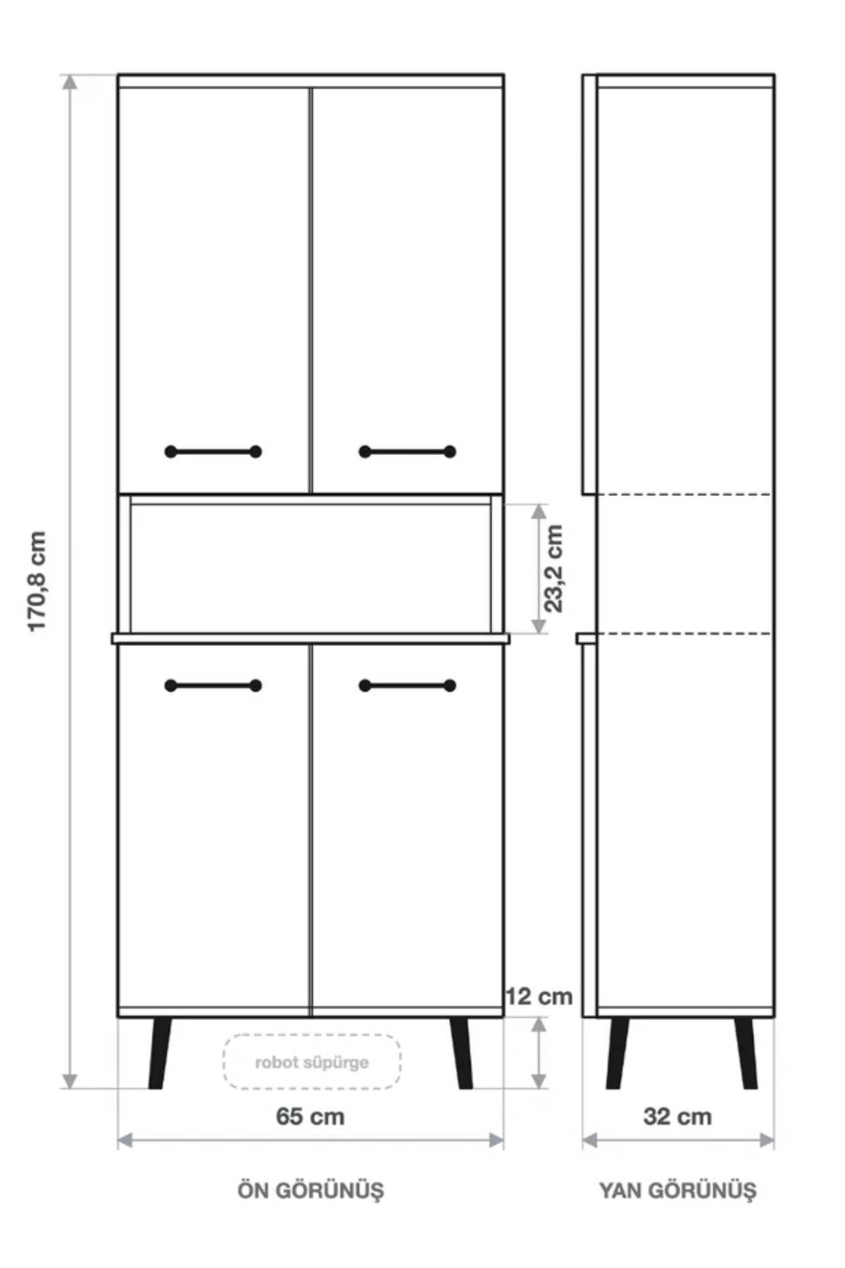 Enda Home Listra 4 Kapaklı Çok Amaçlı Dolap 170,8 cm,  Raflı, Ayaklı Depolama Dolabı Antrasit - Beyaz
