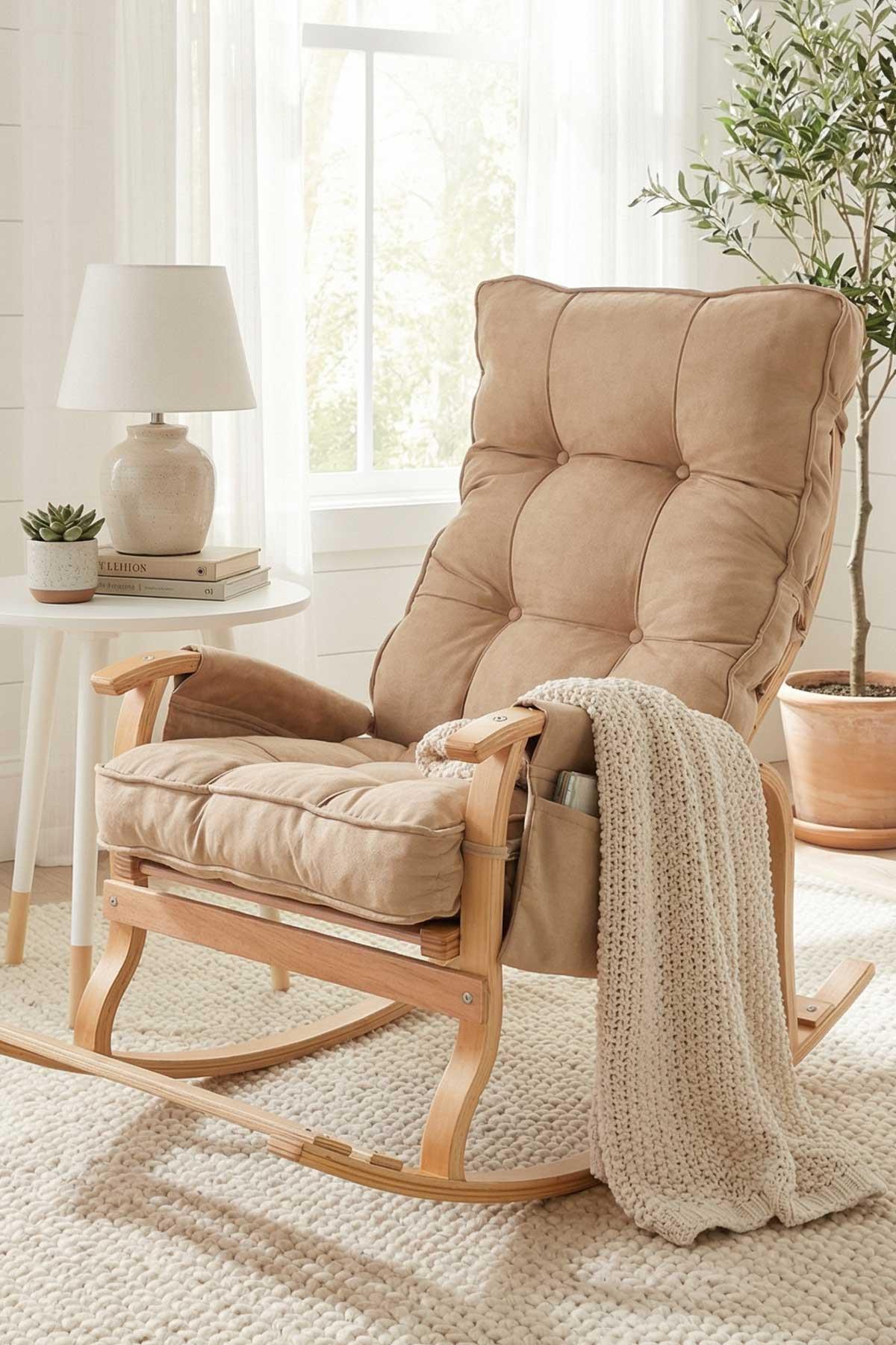 Reyo Santorini Kapitoneli Tv Koltuğu Baba Koltuğu Sallanan Sandalye Emzirme Koltuğu Dinlenme Koltuğu Bej