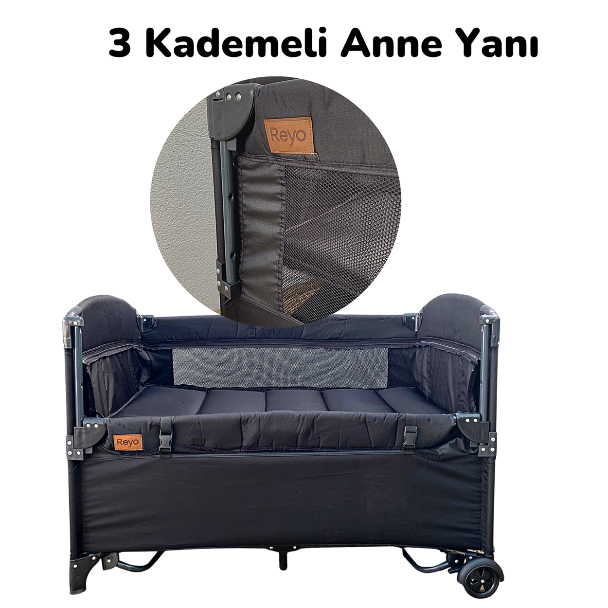 Reyo Premium Anne Yanı Park Yatak 70x110 cm Siyah