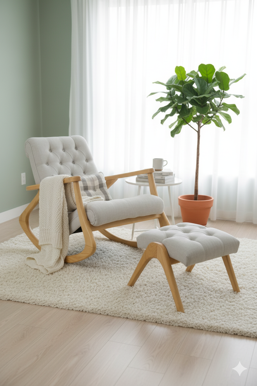 Asedia Ekol Naturel Taş Rengi Kapitoneli Sallanan Sandalye Dinlenme Emzirme Baba Tv Okuma Koltuğu Berjer ENKTAS