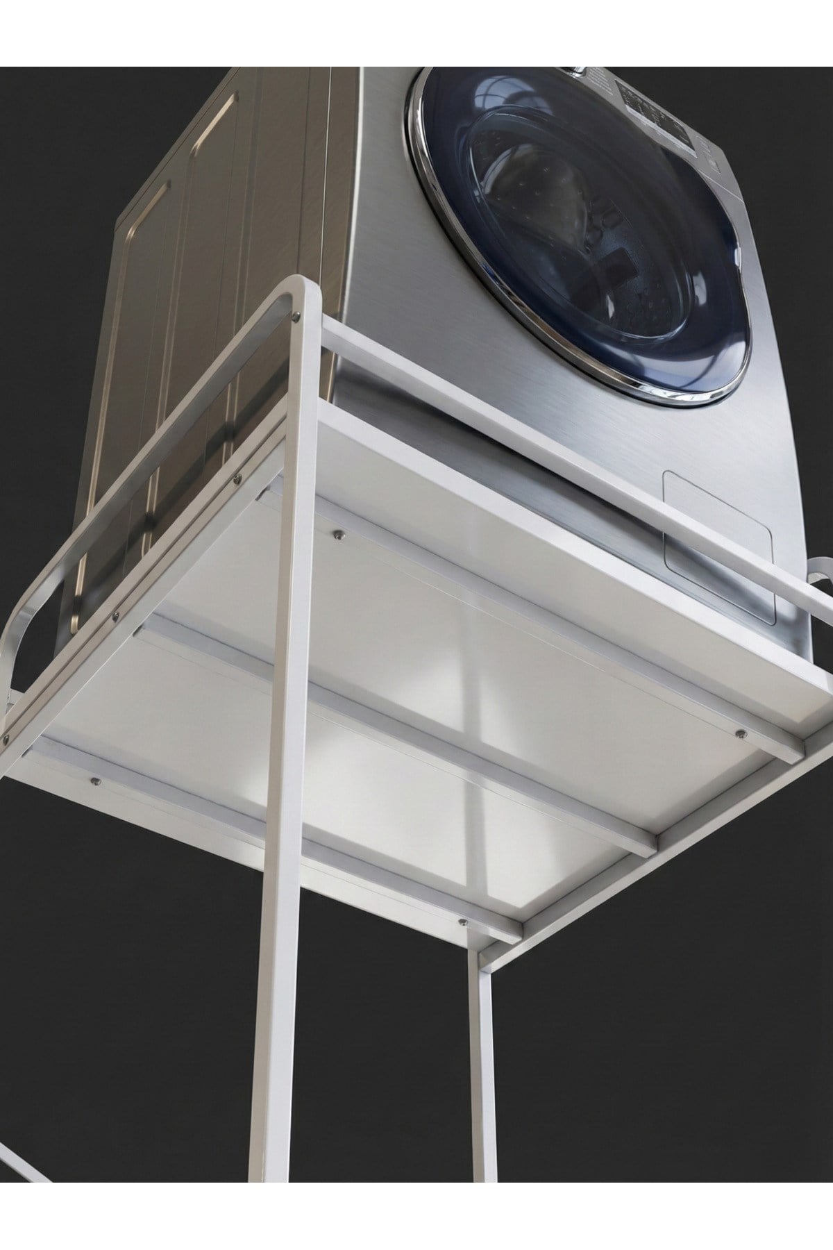Reyo Falez 2 Katlı Çamaşır Makinesi Üstü Dolap Metal Banyo Organizeri Çok Amaçlı Raf - Beyaz 261