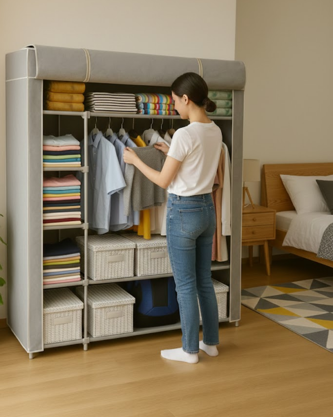 Reyo Teknor Çift Yandan Raflı Bez Dolap Gri