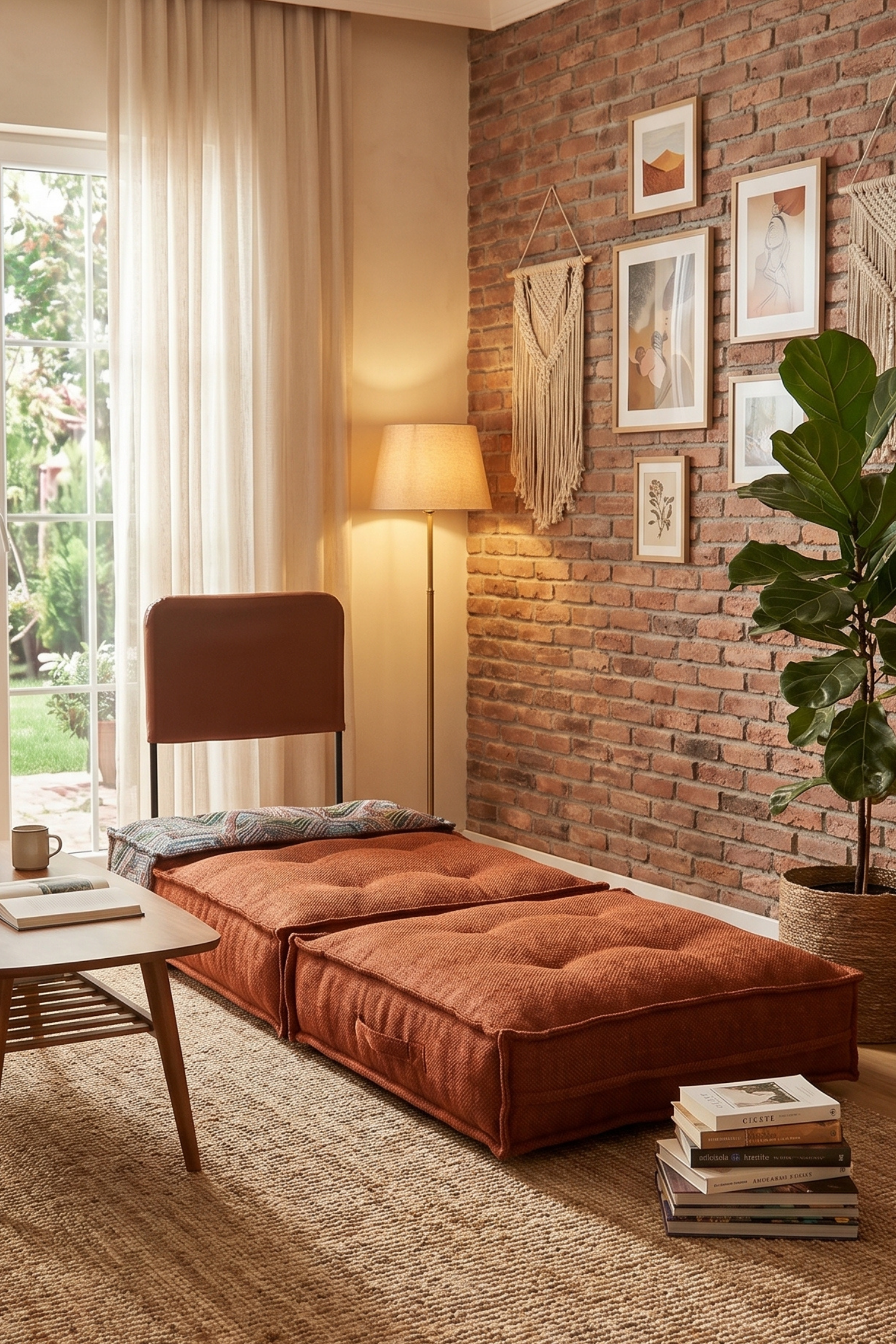 Pufymax Comfort Minder Koltuk Modüler Yer Koltuğu Sırt Destekli Oturma Minderi 75x75x85cm Yıkanabilir Fermuarlı Kiremit