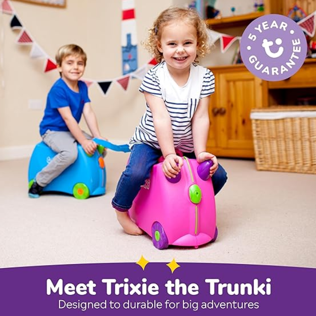 Trunki Pembe Trixie Binilen ve Sürülen Çocuk Valizi