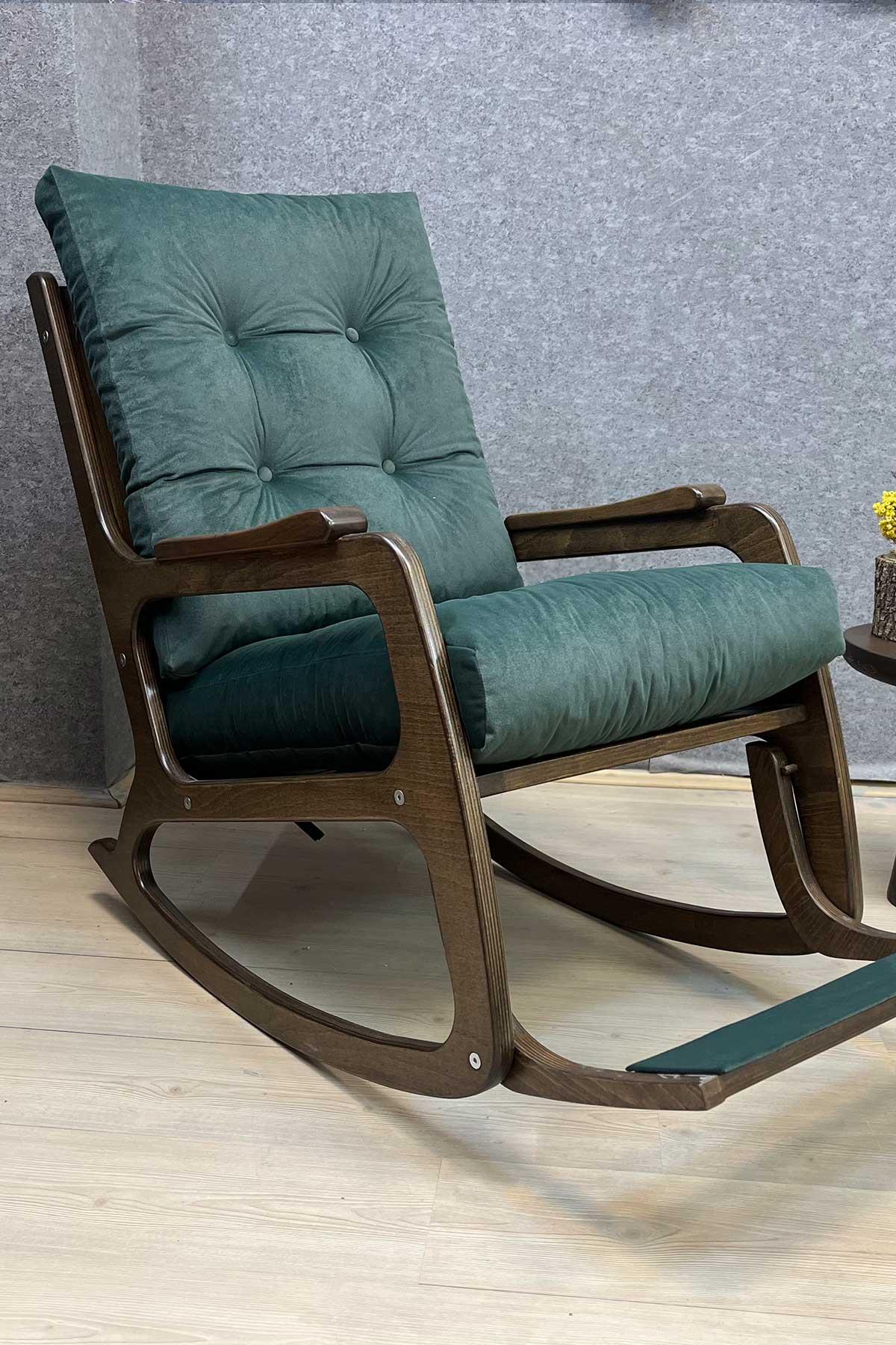 Asedia Kontes Ceviz Yeşil Dolgu Minderli Sallanan Sandalye Dinlenme Koltuğu Baba Koltuğu