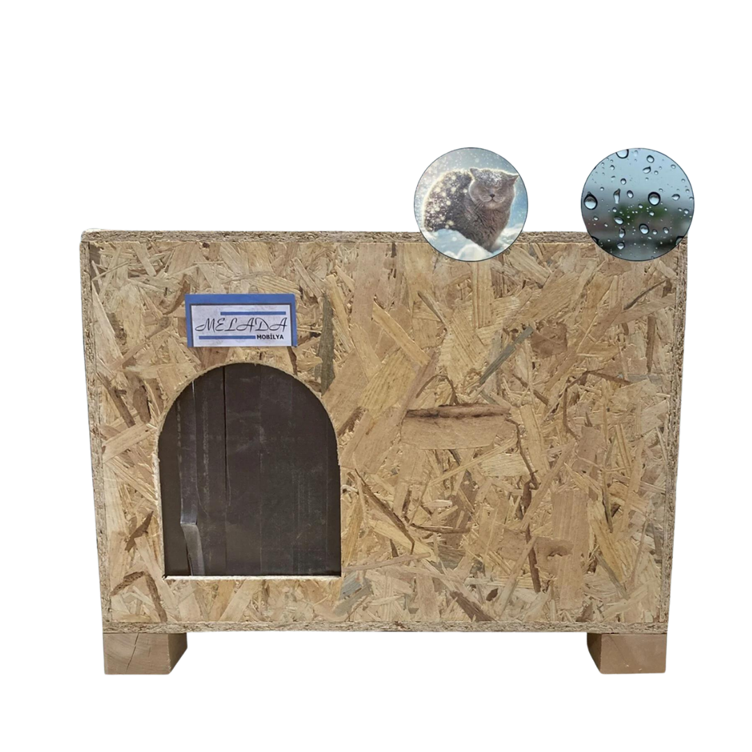 Melada Kedi Evi Dış Ortam Uygun Ahşap Kedi Evi OSB 61x41x36 cm