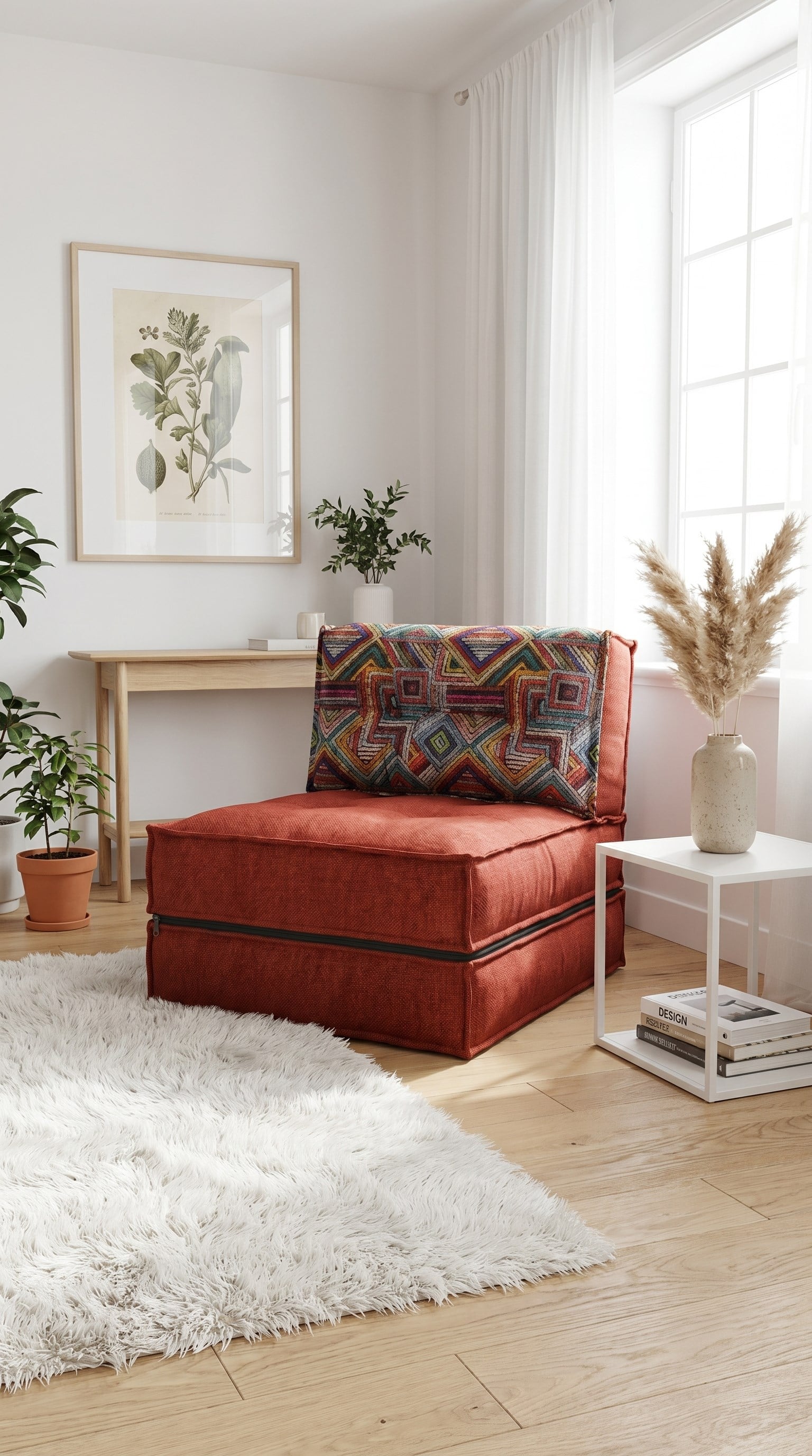 Pufymax Comfort Minder Koltuk Modüler Yer Koltuğu Sırt Destekli Oturma Minderi 75x75x85cm Yıkanabilir Fermuarlı Kiremit