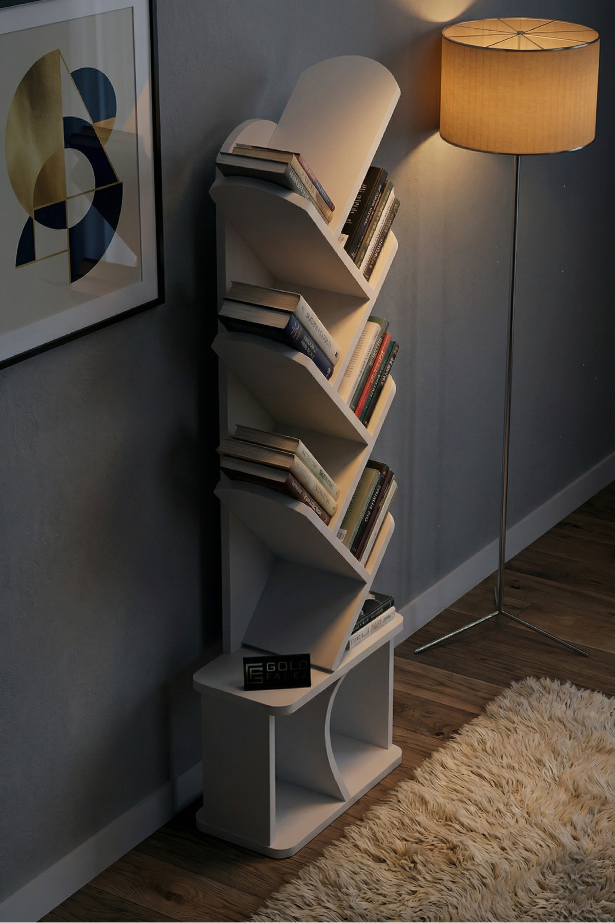 Reyo Falez 10 Raflı Kitaplık Modern Dekoratif Kitap Rafı Çok Katlı Kitap Standı Salon Ofis Organizer 7060 Beyaz