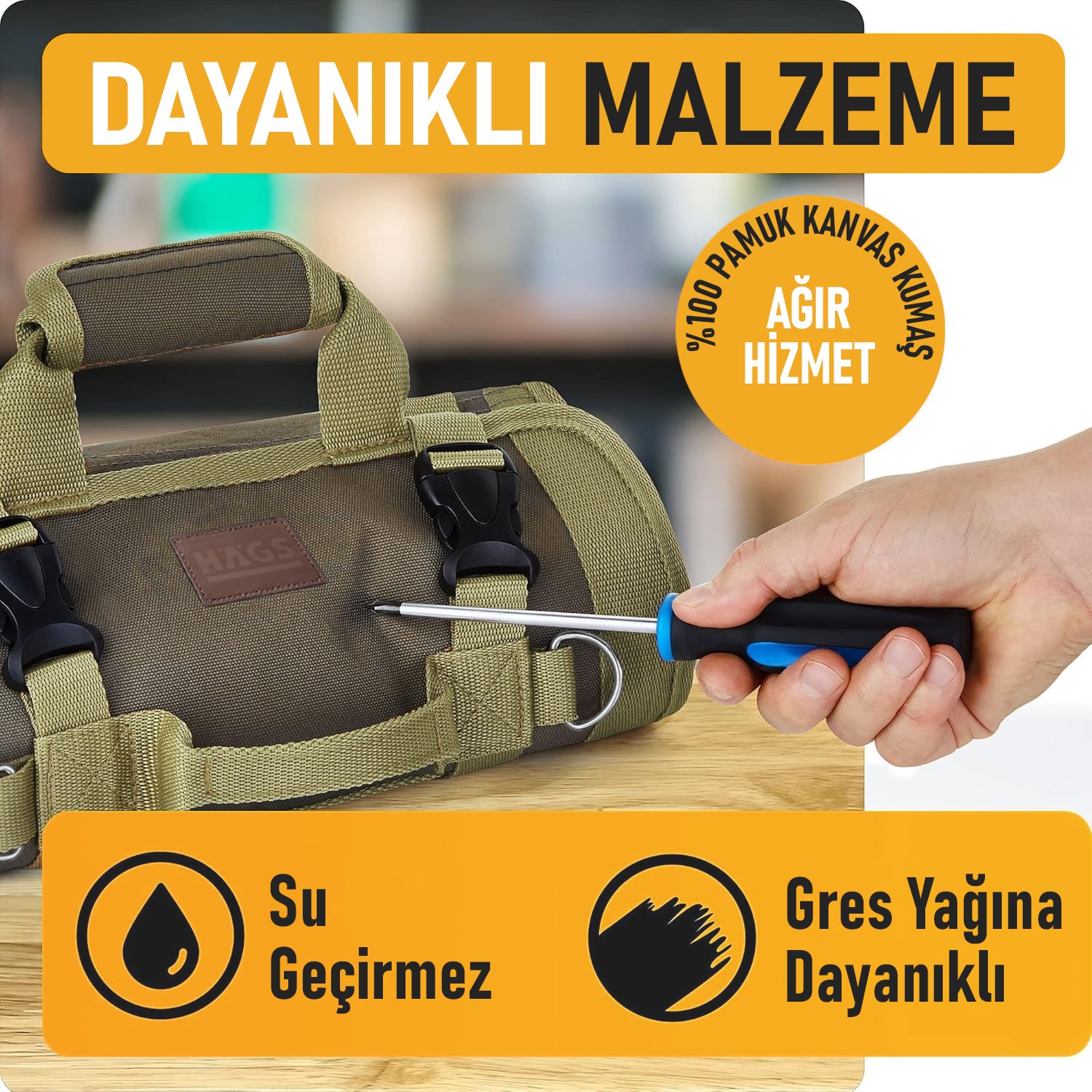HAEGS Alet Çantası, Ağır Hizmet Tipi Kanvas Rulo Takım Çantası, Katlanabilir Alet Organizer El Çantası, Tamirci Usta Marangoz Elektrikçi Teknisyen Hobici Takım Çantası, Alet Takım Anahtar Düzenleyici Çanta Kahverengi