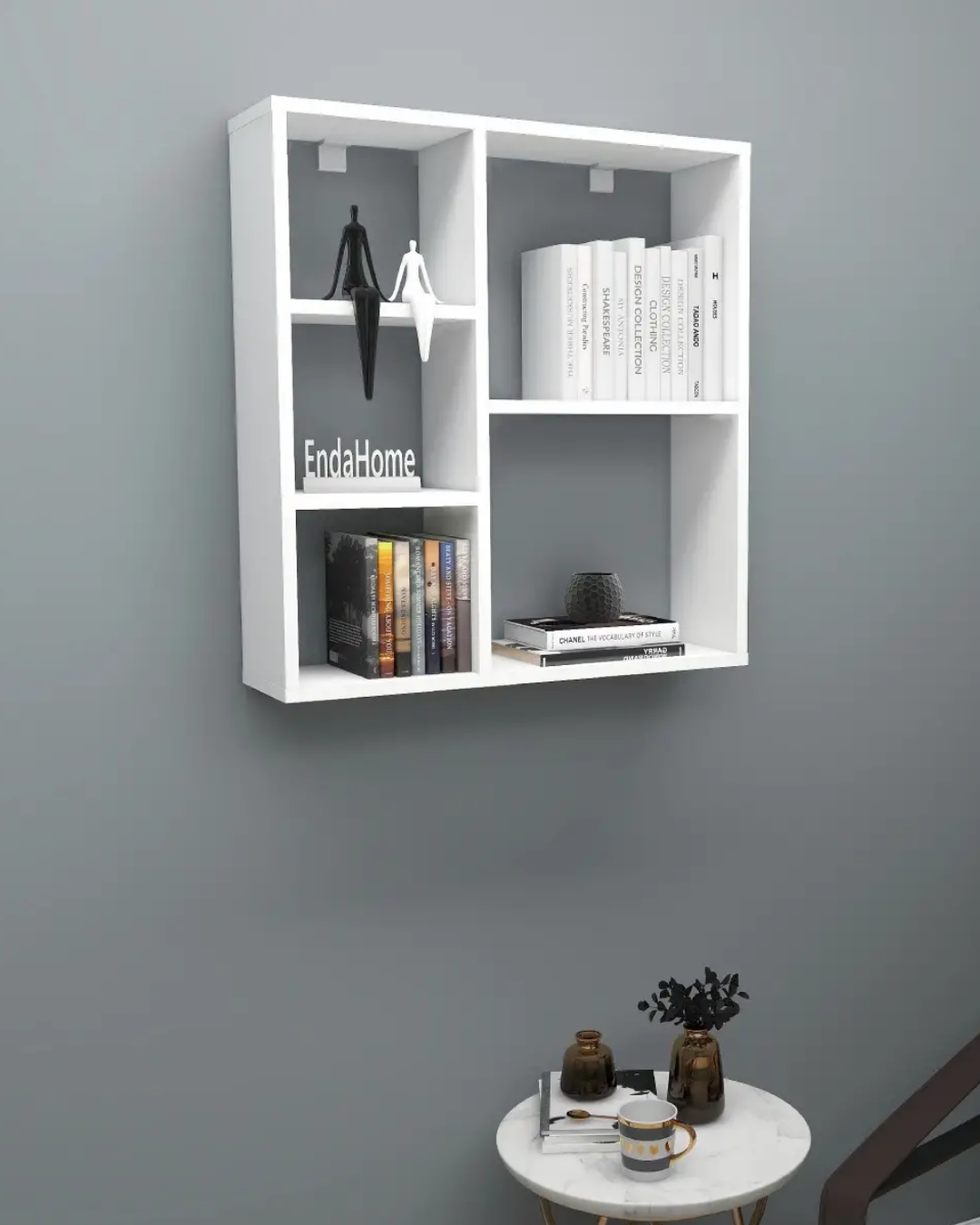Enda Home Myra 5 Gözlü Çok Amaçlı Modern Duvar Rafı Beyaz