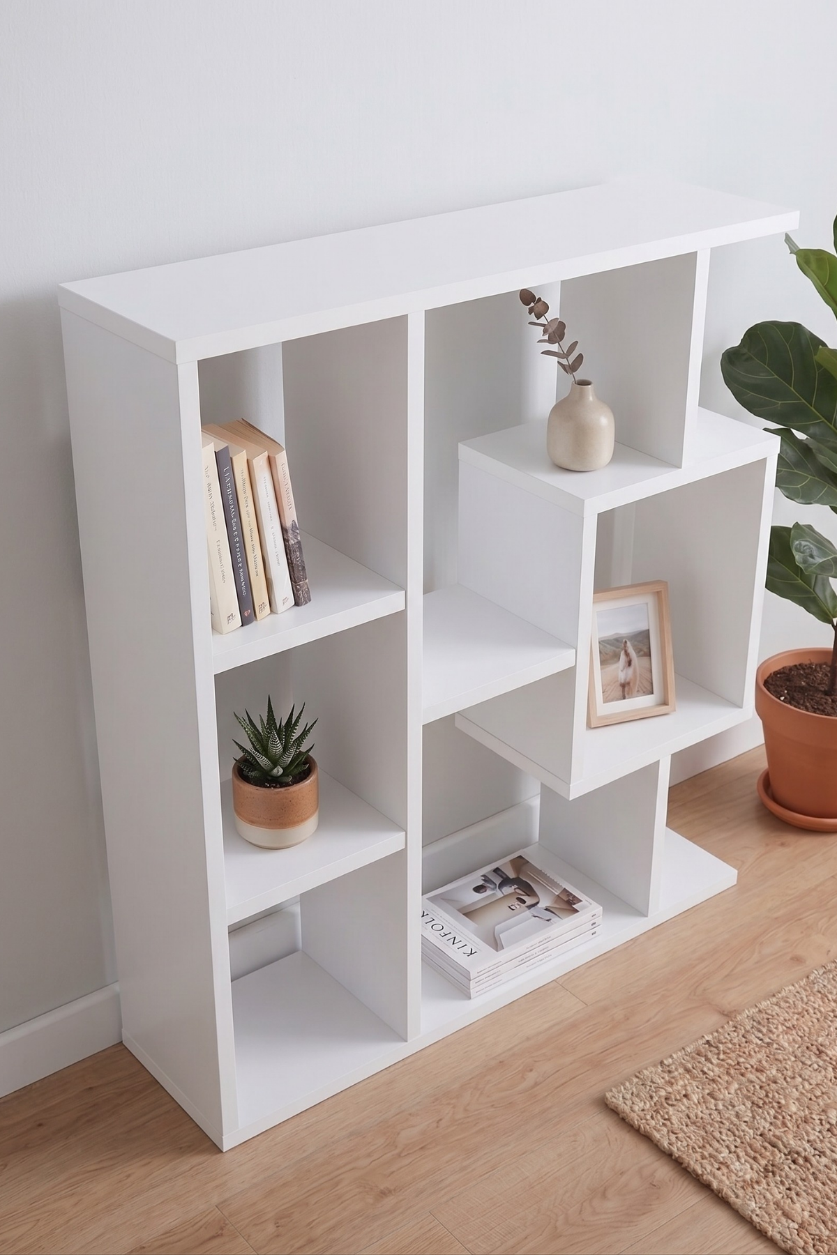 Enda Home Yegane Duvar Rafı, Duvar Kitaplığı, Dekoratif Kitaplık, Modern Kitaplık, Zeminde veya Duvarda Kullanıma Uygun Beyaz