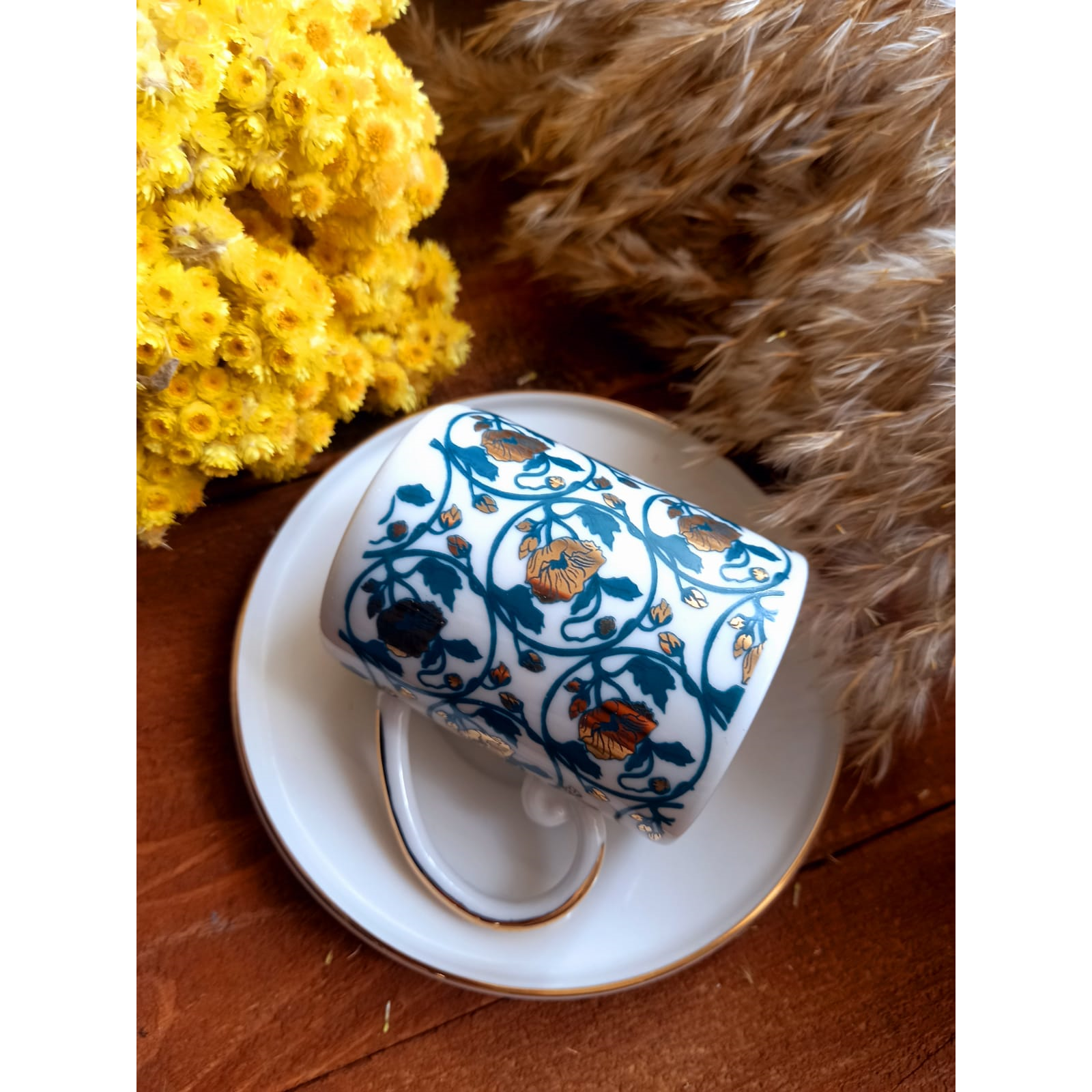 Tavus Porselen Goldino Altın Kaplamalı İkili Fincan Takımı