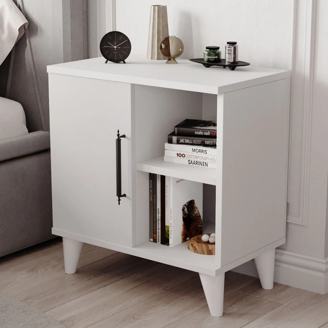 Enda Home Kommen Tek Kapaklı 2 Açık Bölmeli Komodin Beyaz