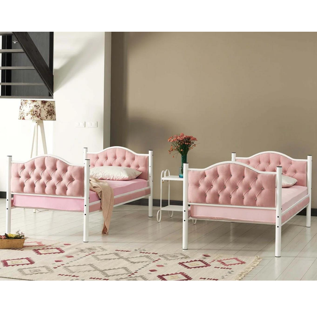 Reyo Melis Çift Katlı Metal Pembe Ranza ve Karyola 90x190