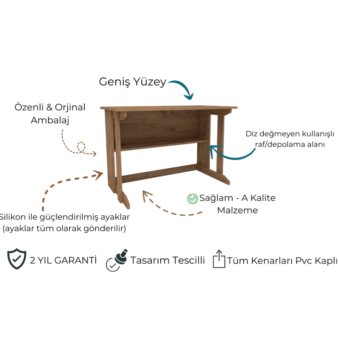 Enda Home Pillar Kütüphaneli Geniş Çalışma Masası 100x56 Cm Atlantik Çam