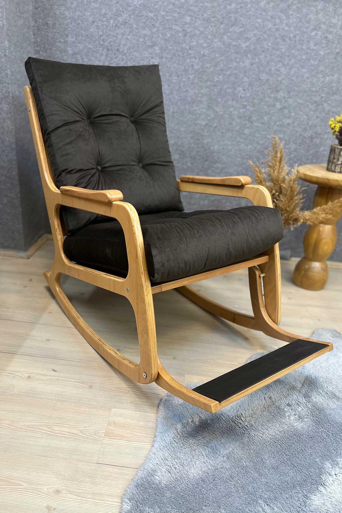 Asedia Kontes Naturel Acı Kahve Krem Dolgu Minderli Sallanan Sandalye Dinlenme Koltuğu Baba Koltuğu