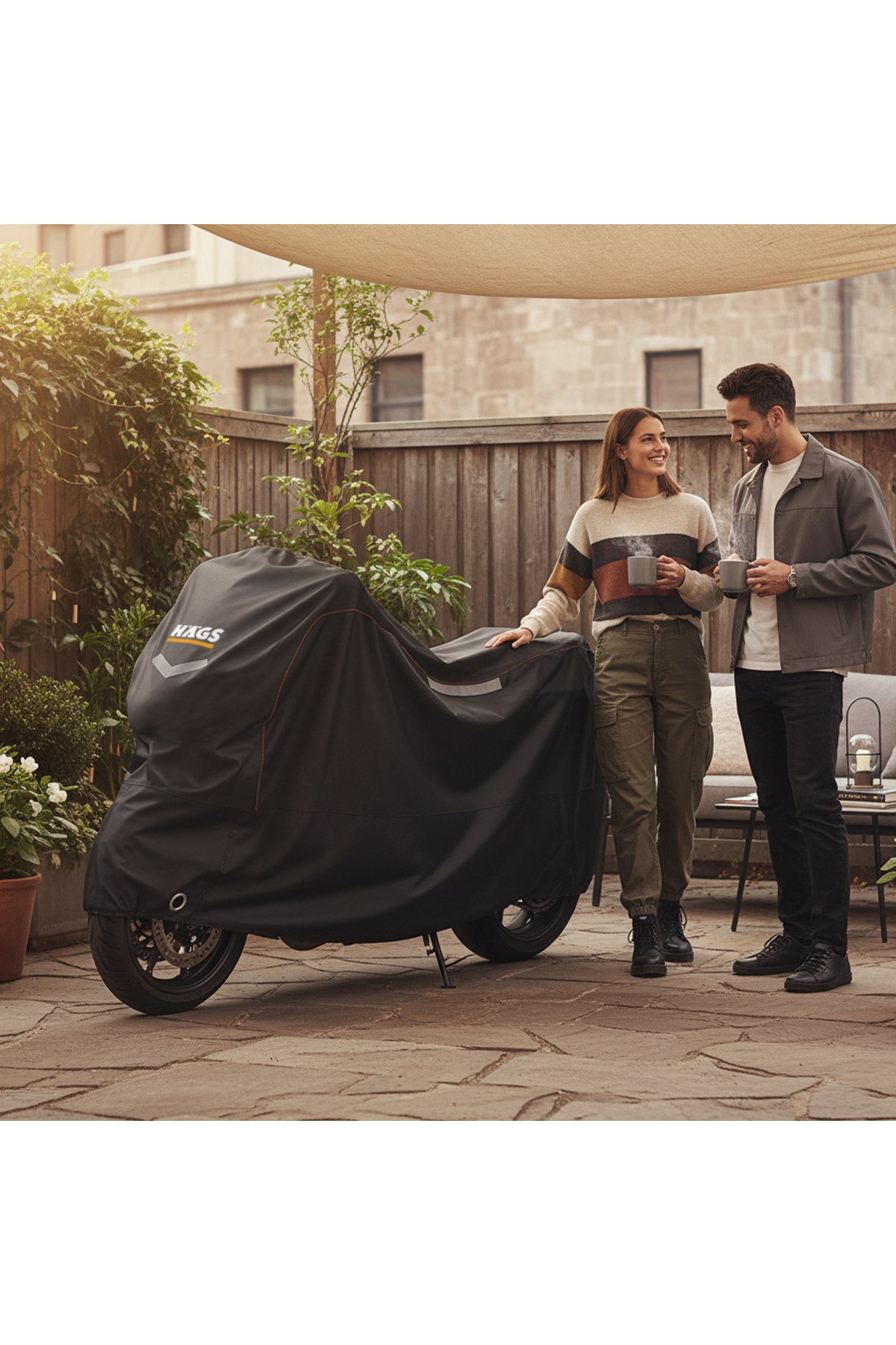 Haegs Motosiklet Brandası, Motor Kılıfı, Örtüsü Dış Mekan Motosiklet Örtüsü Su Geçirmez, Rüzgar, Toz Geçirmez, Motor Garaj Brandası, Kışa Dayanıklı XXL 265x105x125 cm - Siyah