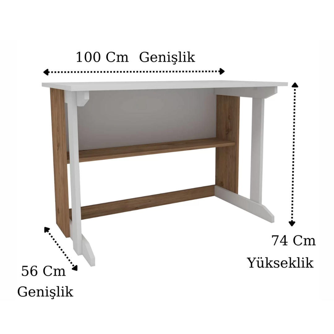 Enda Home Pillar Kütüphaneli Geniş Çalışma Masası 100x56 Cm Atlantik Çam - Beyaz