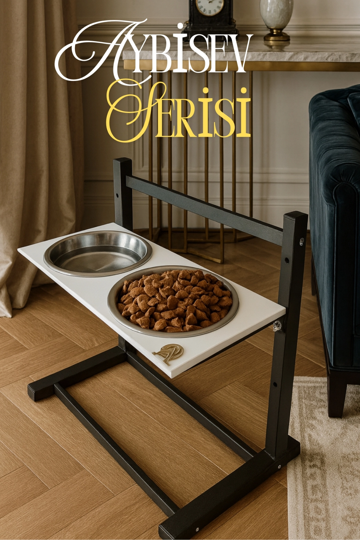 Reyo OK-AY Store Aybisev Büyük ve Orta Boy Köpekler İçin Ayarlanabilir 3 Yükseklikli Paslanmaz Çelik Mama ve Su Kabı Standı Siyah-Beyaz